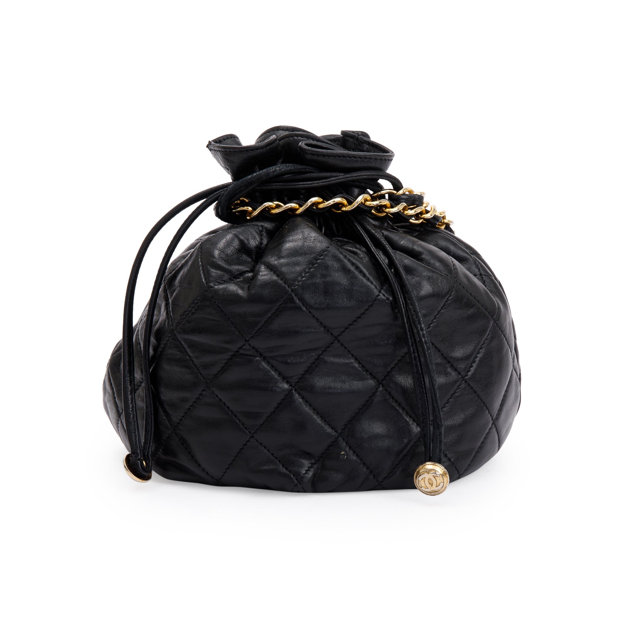 Chanel Vintage Black Lambskin Mini Bucket Crossbody Bag