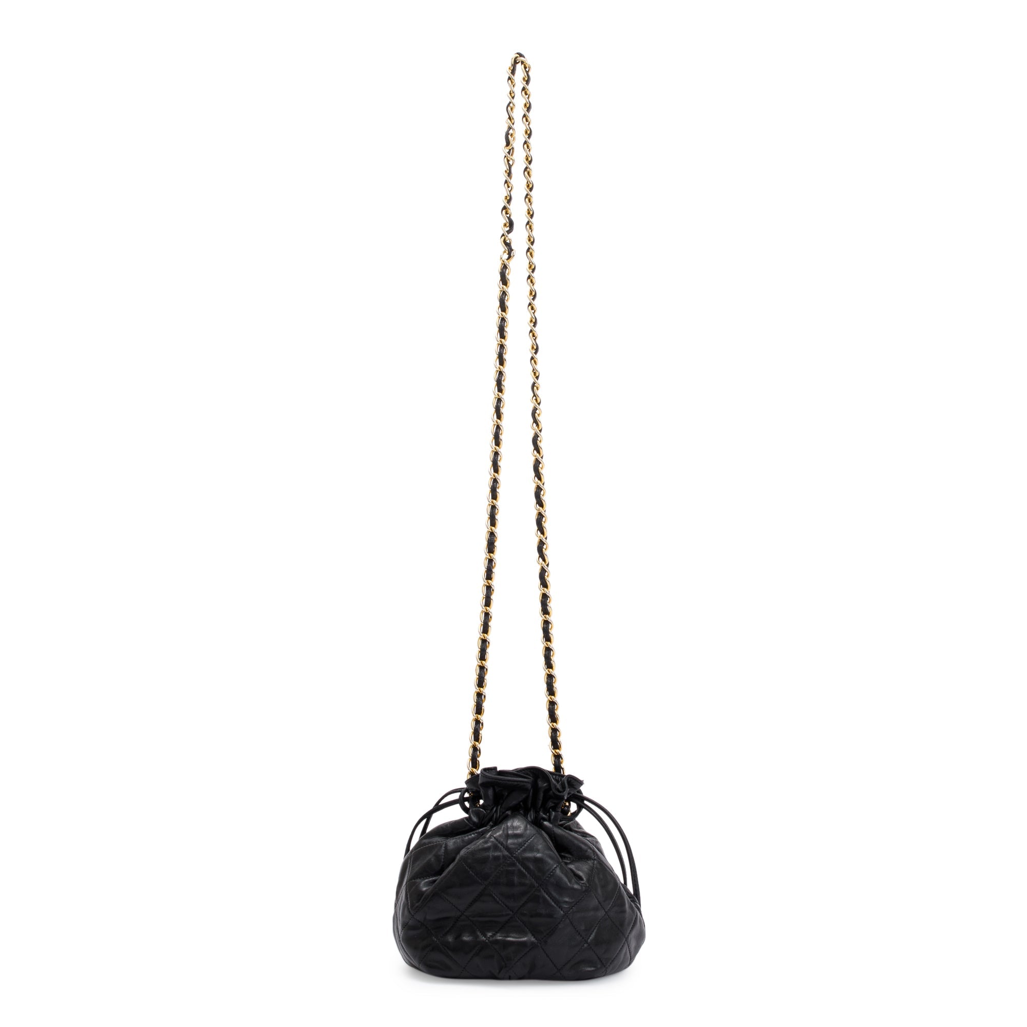 Chanel Vintage Black Lambskin Mini Bucket Crossbody Bag