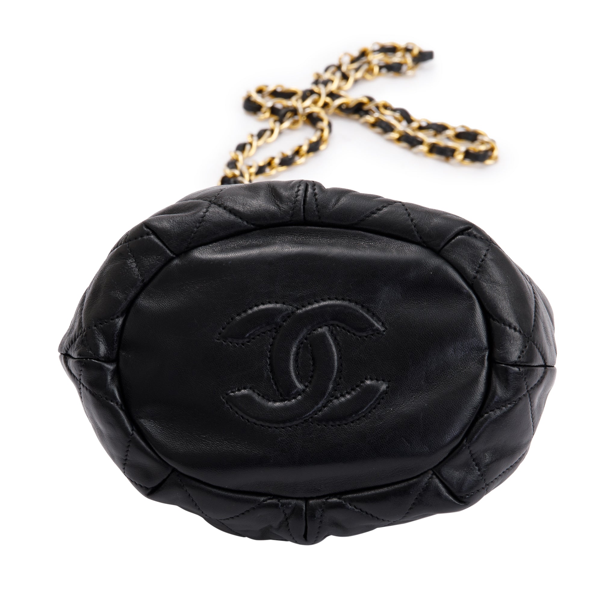 Chanel Vintage Black Lambskin Mini Bucket Crossbody Bag
