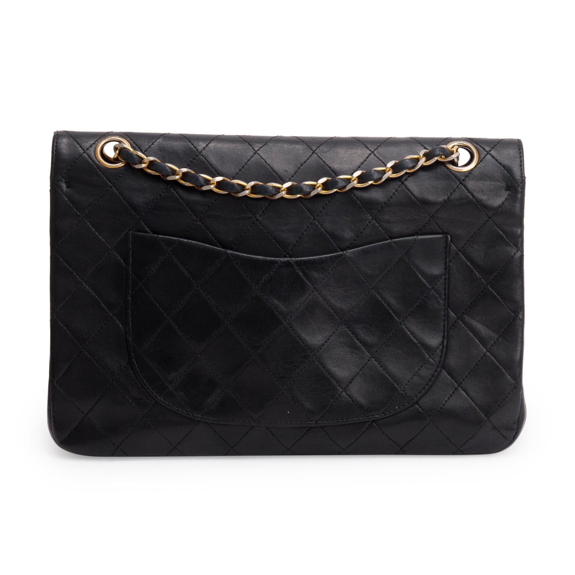 Chanel Vintage Black Lamskin Leather Medium Square Double Flap Bag