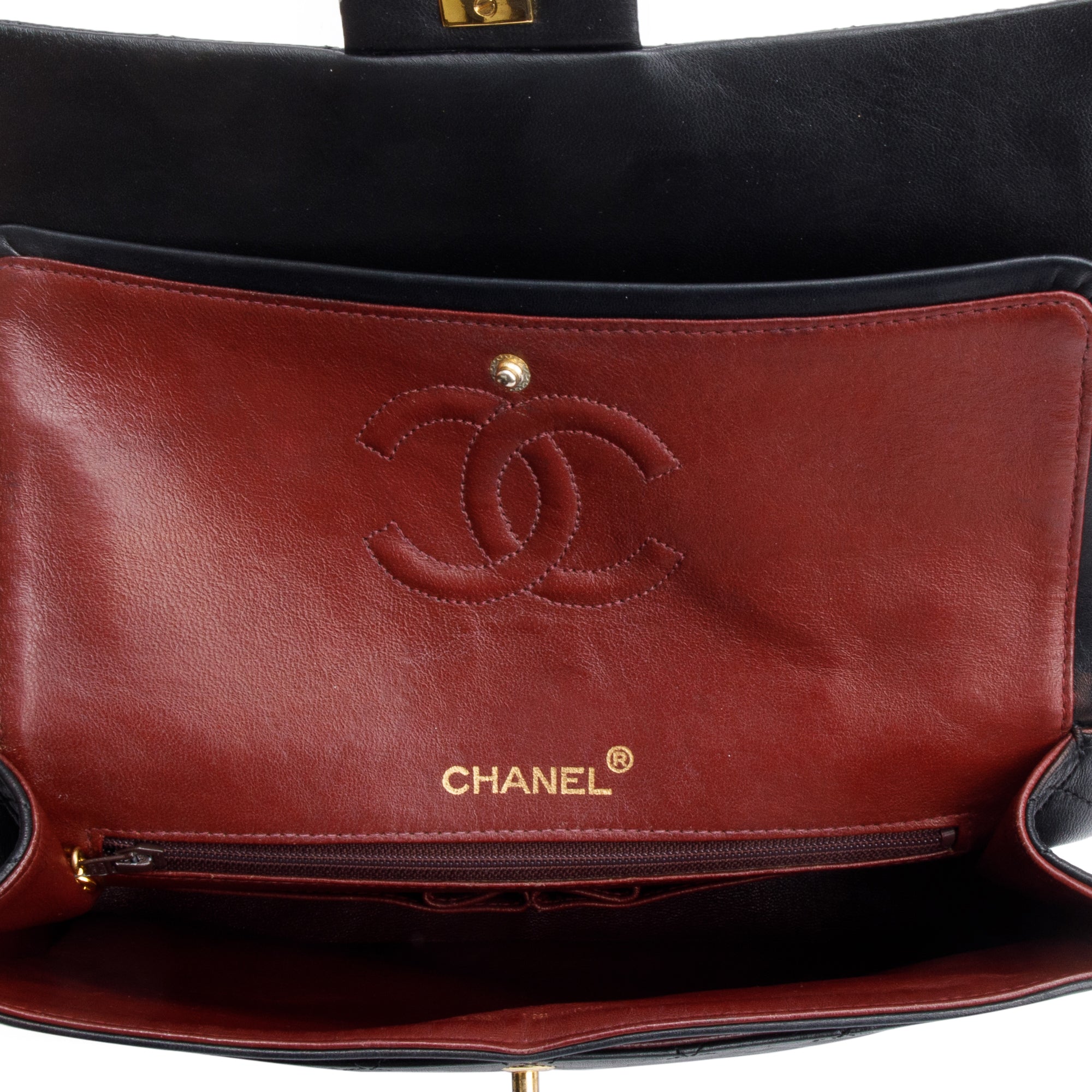 Chanel Vintage Black Lamskin Leather Medium Square Double Flap Bag w/ Authenticity Card
