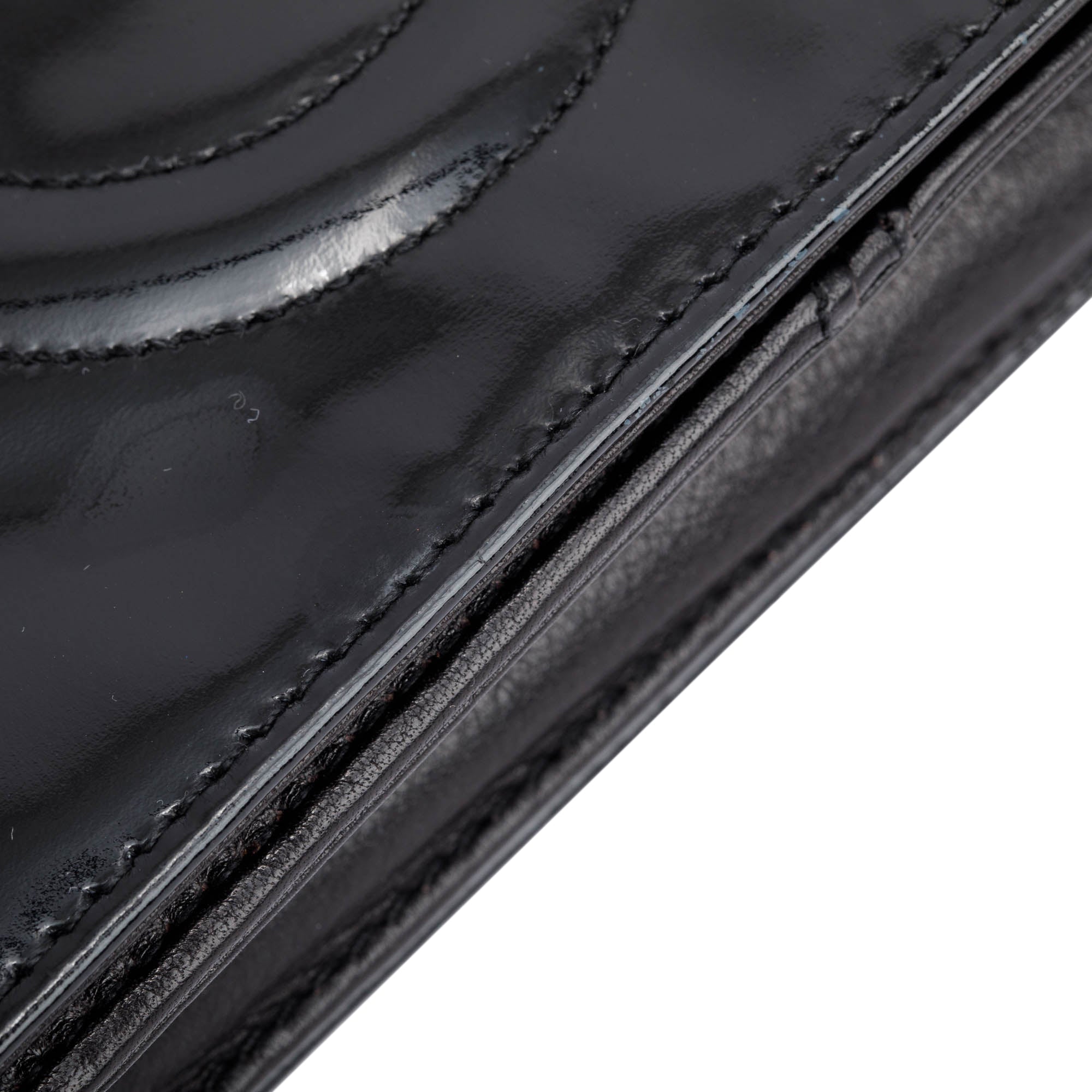 Chanel Vintage Black Patent Leather Timeless Wallet on Chain w/ Authenticity Card