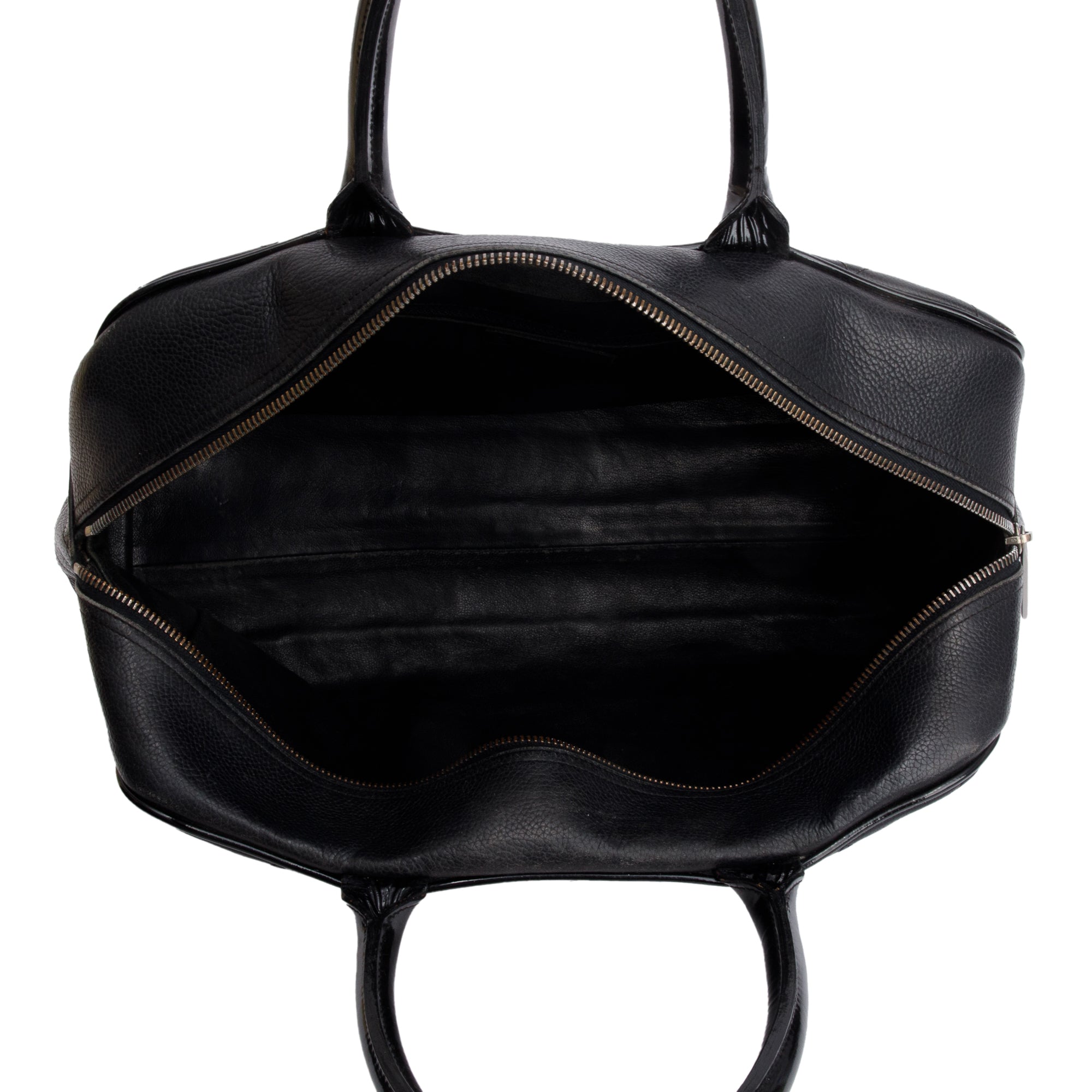 Chanel Vintage Black Quilted Caviar Leather Large Logo Bowler Bag