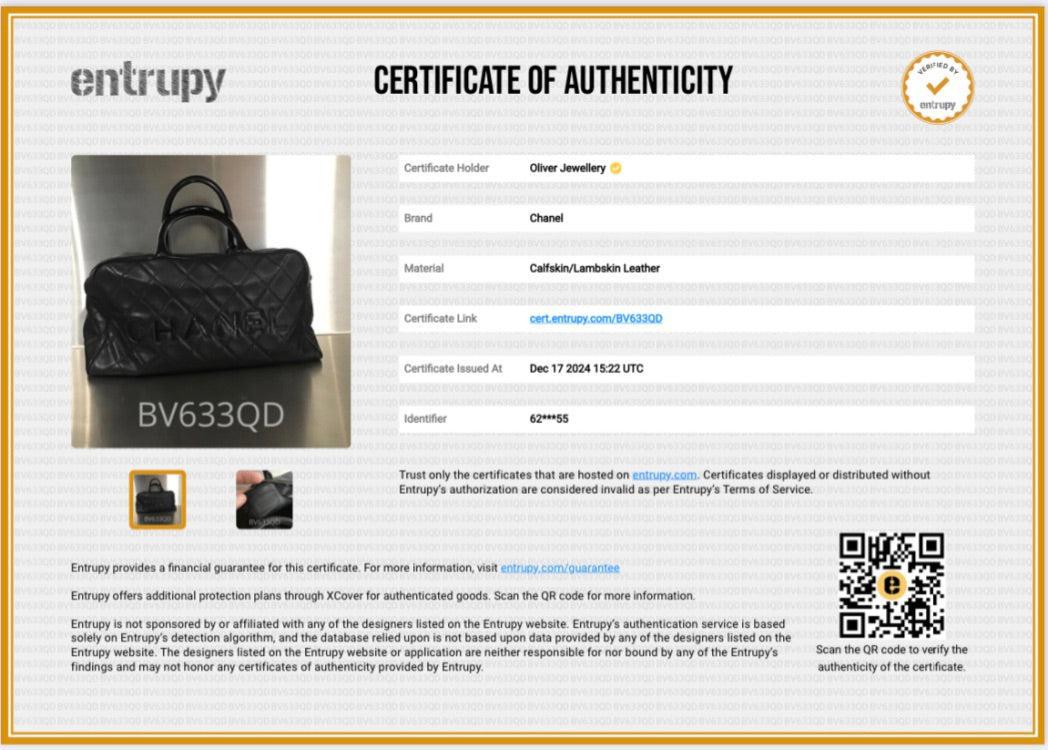 Chanel Vintage Black Quilted Caviar Leather Large Logo Bowler Bag