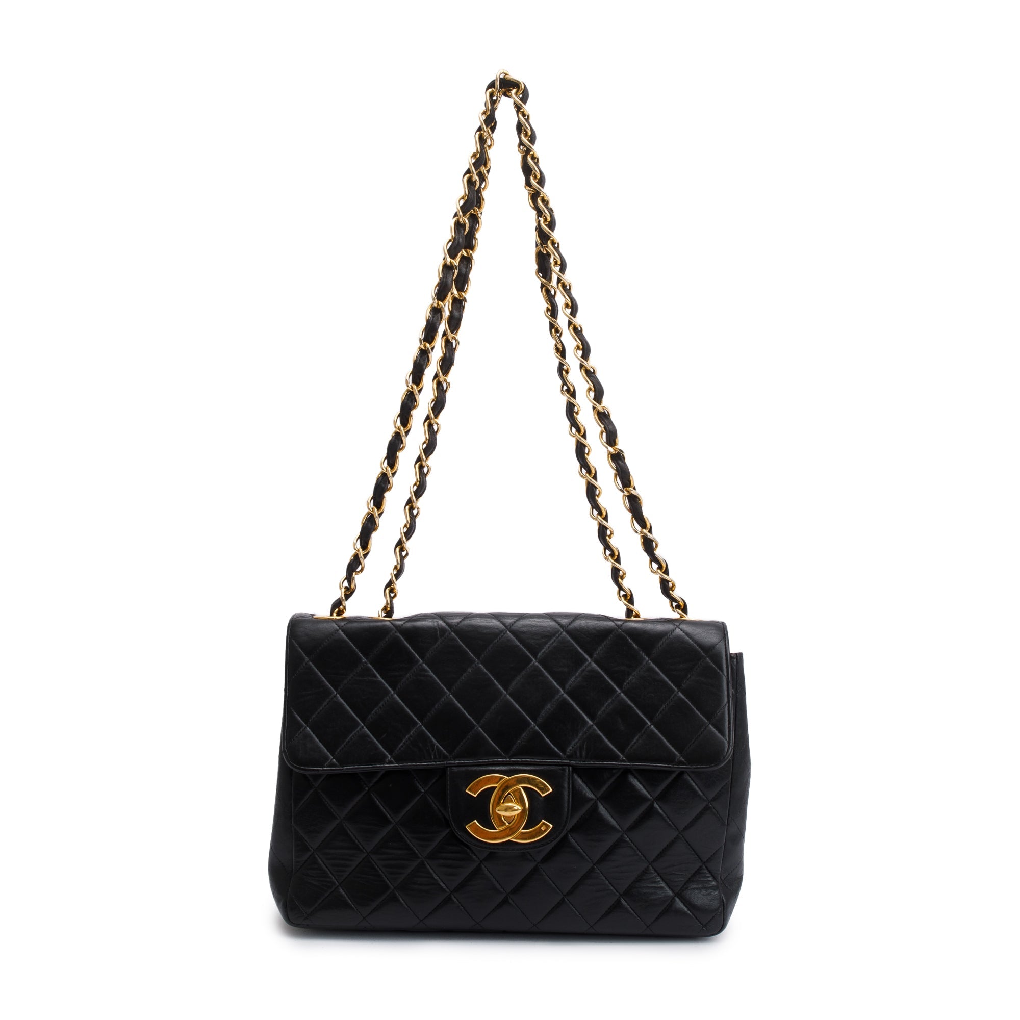 Chanel Vintage Black Quilted Lambskin Classic Jumbo Single Flap Bag