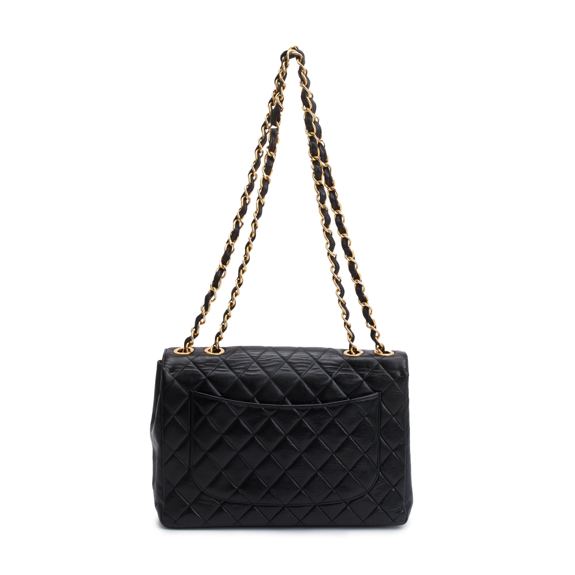 Chanel Vintage Black Quilted Lambskin Classic Jumbo Single Flap Bag