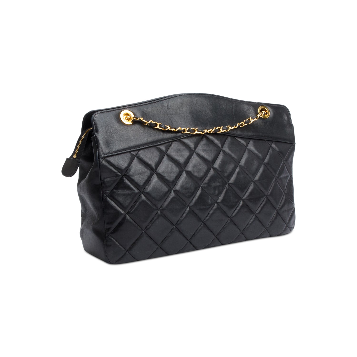Chanel Vintage Black Quilted Lambskin Leather CC Shoulder Bag
