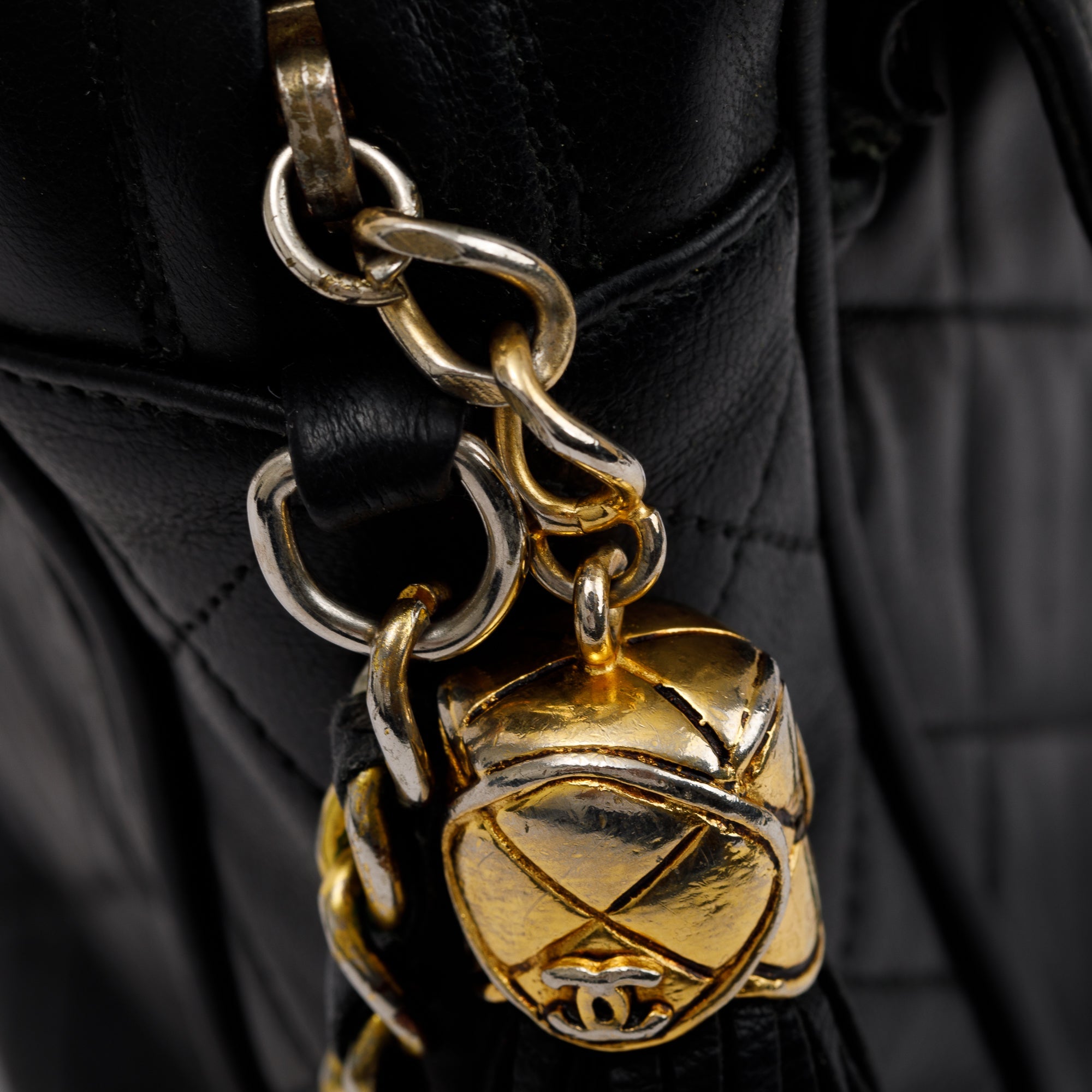 Chanel Vintage Black Quilted Lambskin Leather CC Tassel Camera Bag