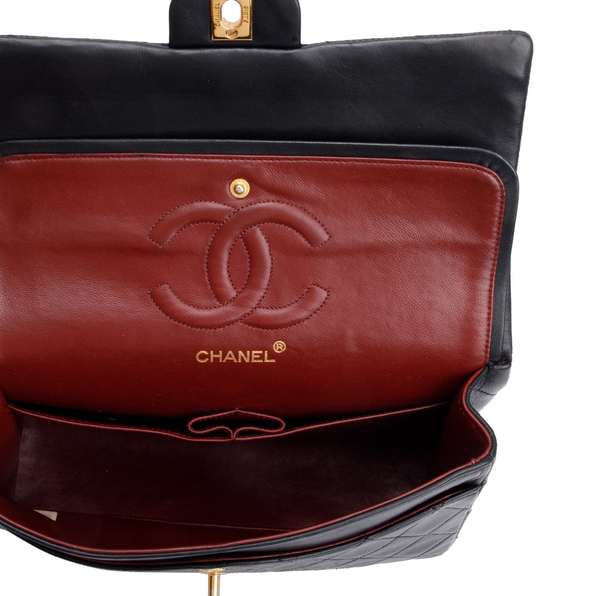 Chanel Vintage Black Quilted Lambskin Leather Classic Medium Double Flap Bag w/ Box