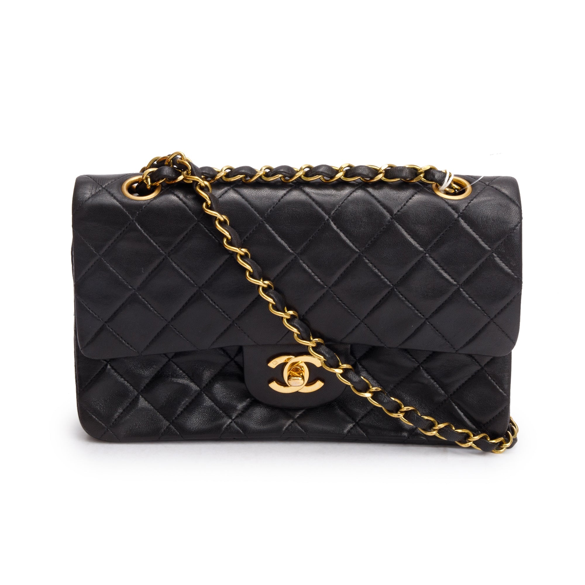 Chanel Vintage Black Quilted Lambskin Leather Classic Medium Double Flap Bag