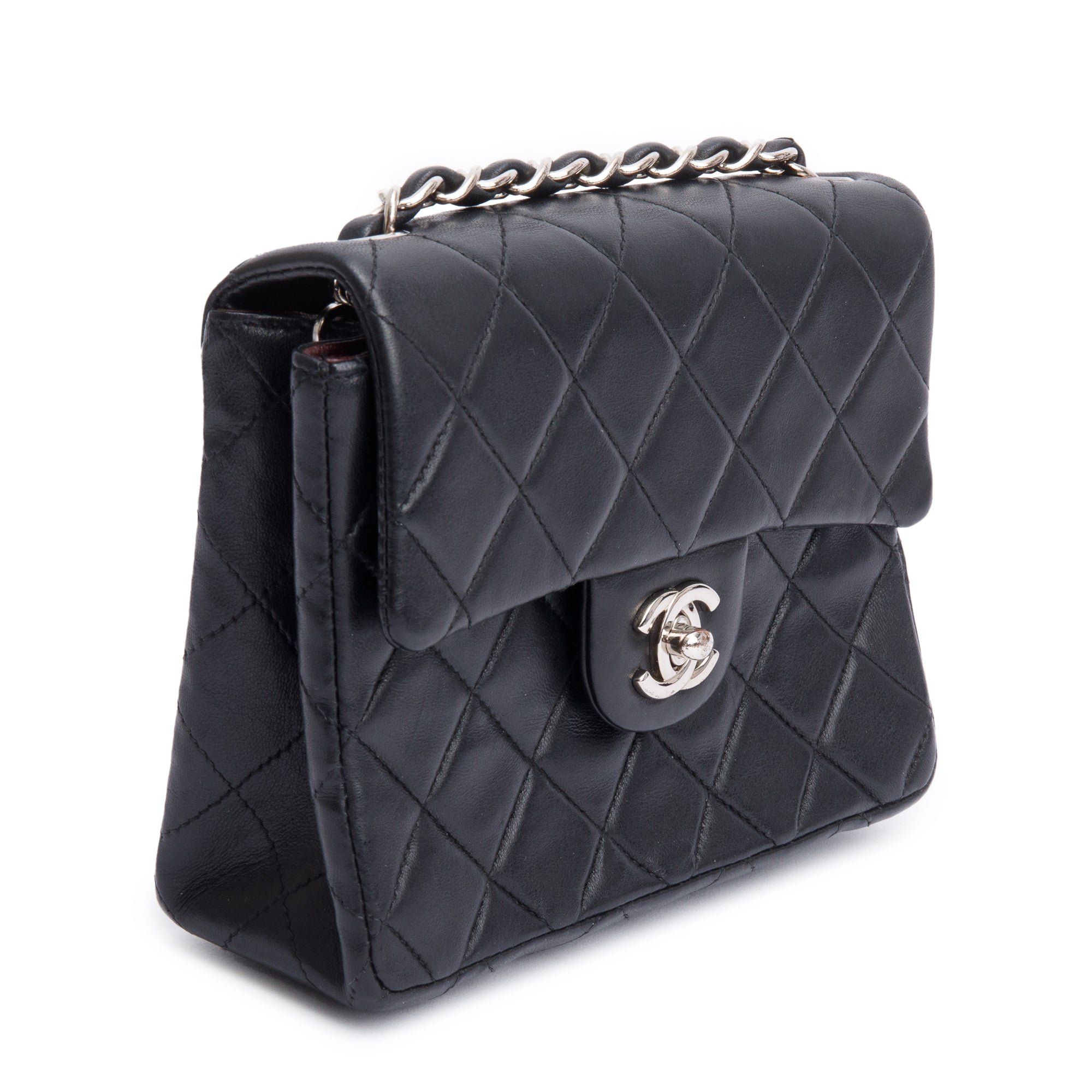 Chanel Vintage Black Quilted Lambskin Leather Classic Square Mini Flap Bag