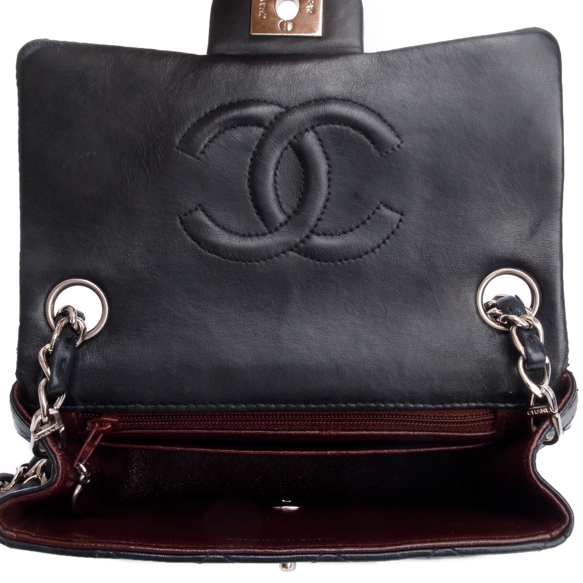 Chanel Vintage Black Quilted Lambskin Leather Classic Square Mini Flap Bag