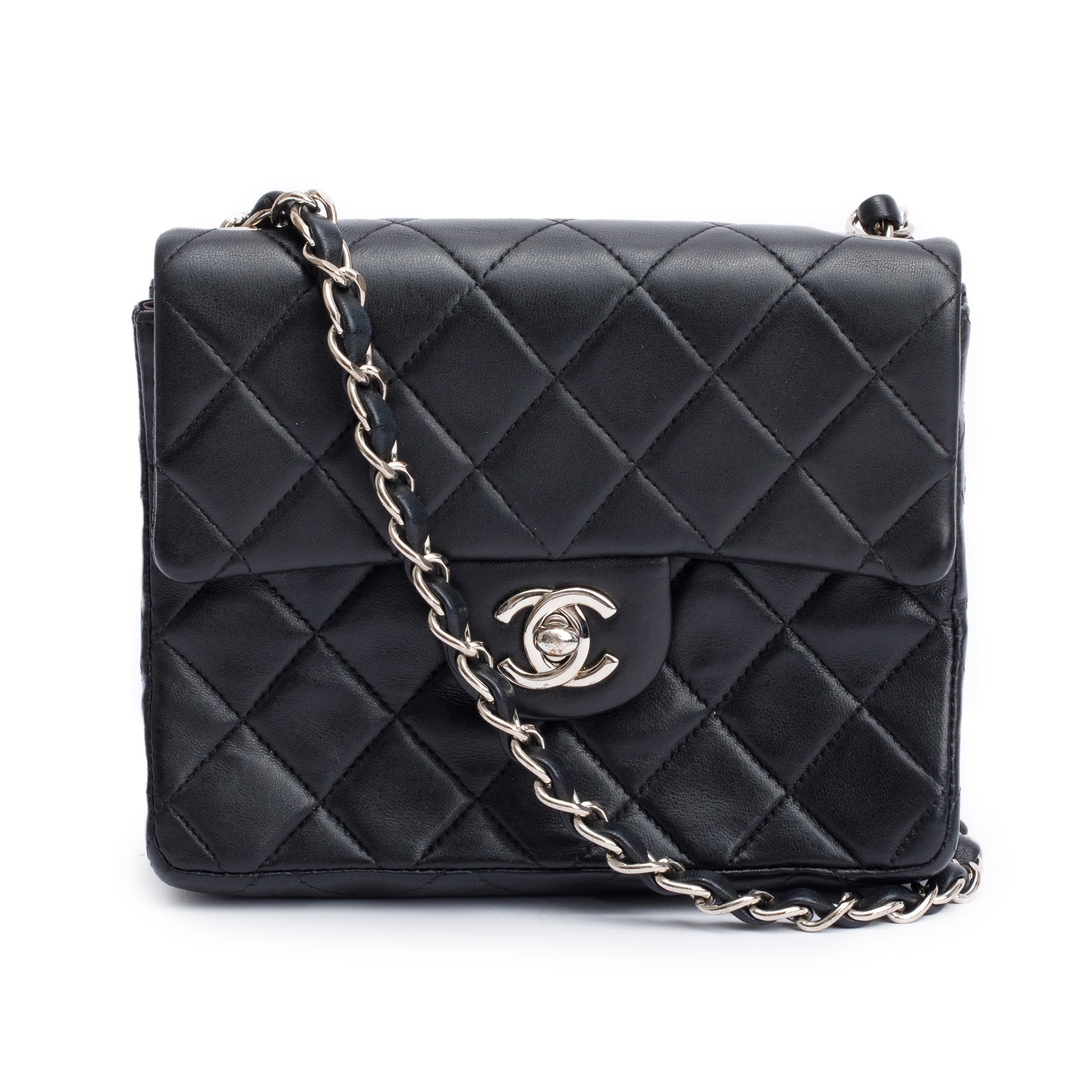 Chanel Vintage Black Quilted Lambskin Leather Classic Square Mini Flap Bag