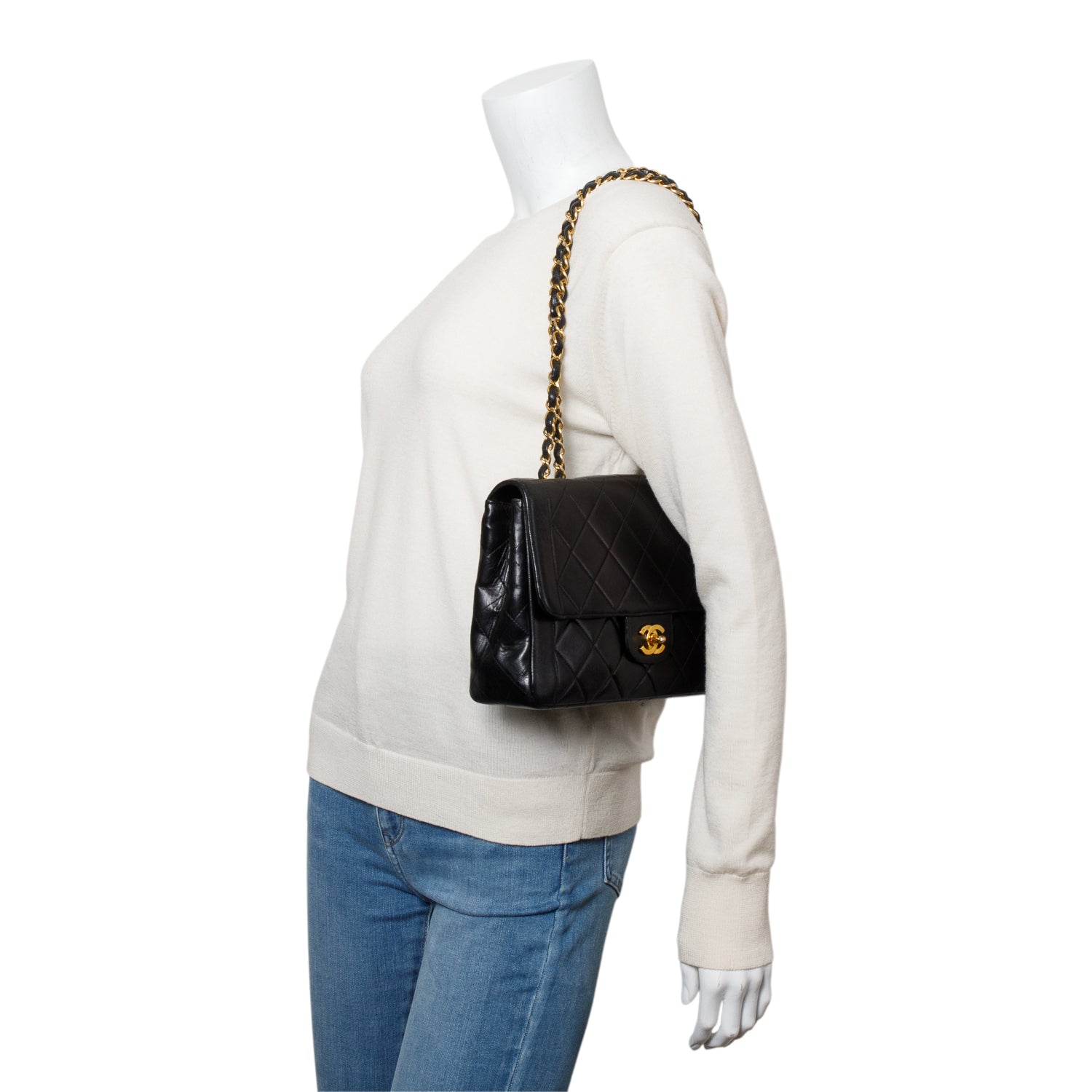Chanel Vintage Black Quilted Lambskin Leather Medium CC Chain Flap Bag