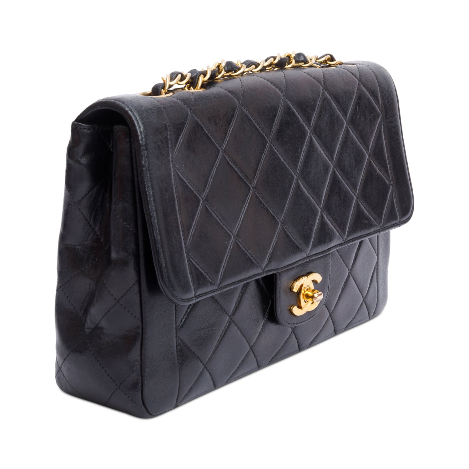Chanel Vintage Black Quilted Lambskin Leather Medium CC Chain Flap Bag