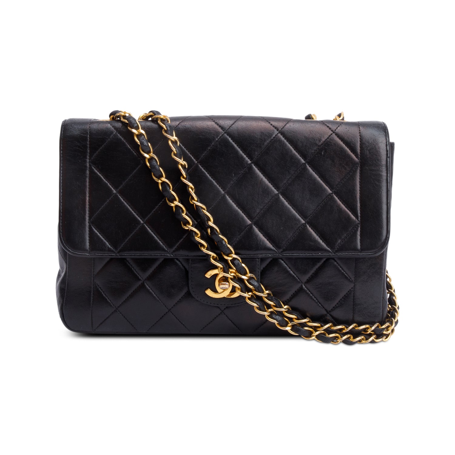 Chanel Vintage Black Quilted Lambskin Leather Medium CC Chain Flap Bag