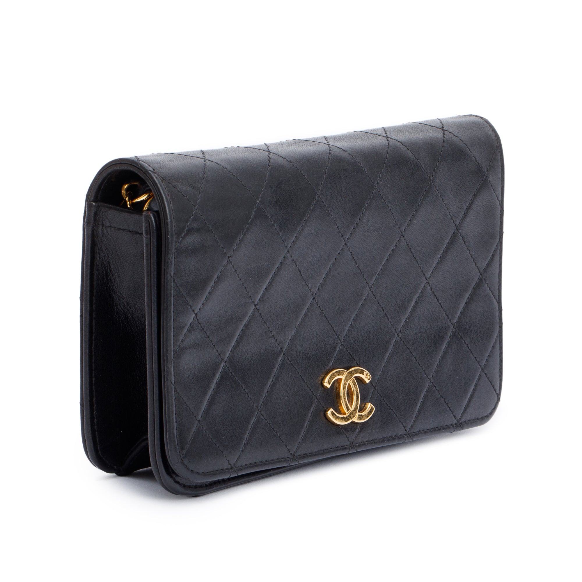 Chanel Vintage Black Quilted Lambskin Leather Mini CC Full Flap Bag