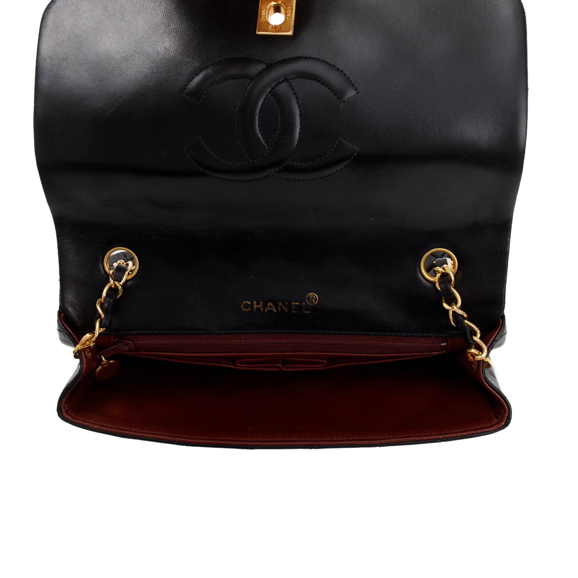 Chanel Vintage Black Quilted Lambskin Leather Small Single Flap Bag