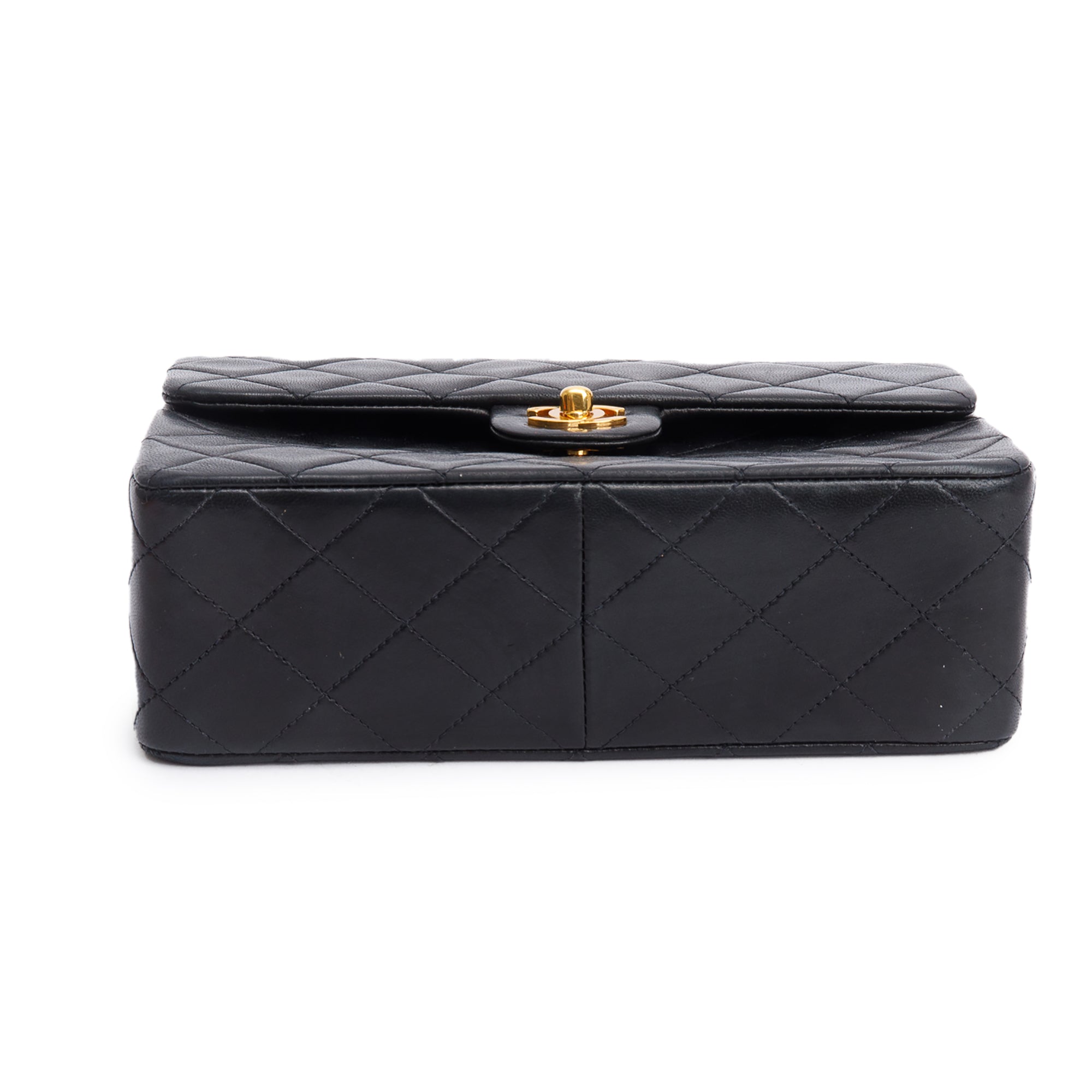 Chanel Vintage Black Quilted Lambskin Leather Small Square Single Flap Bag w/ Box