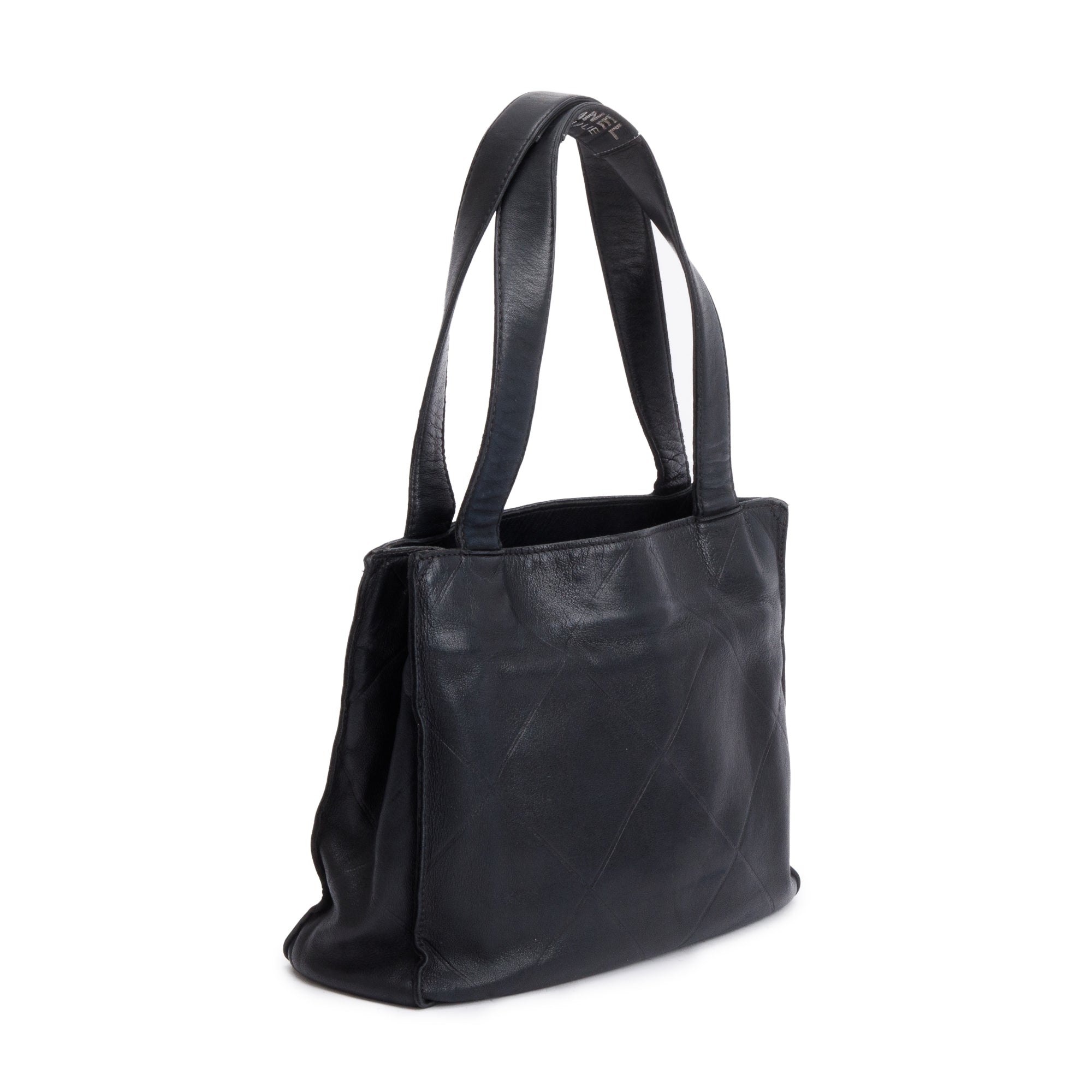 Chanel Vintage Black Quilted Lambskin Leather Tag Mini Tote Bag