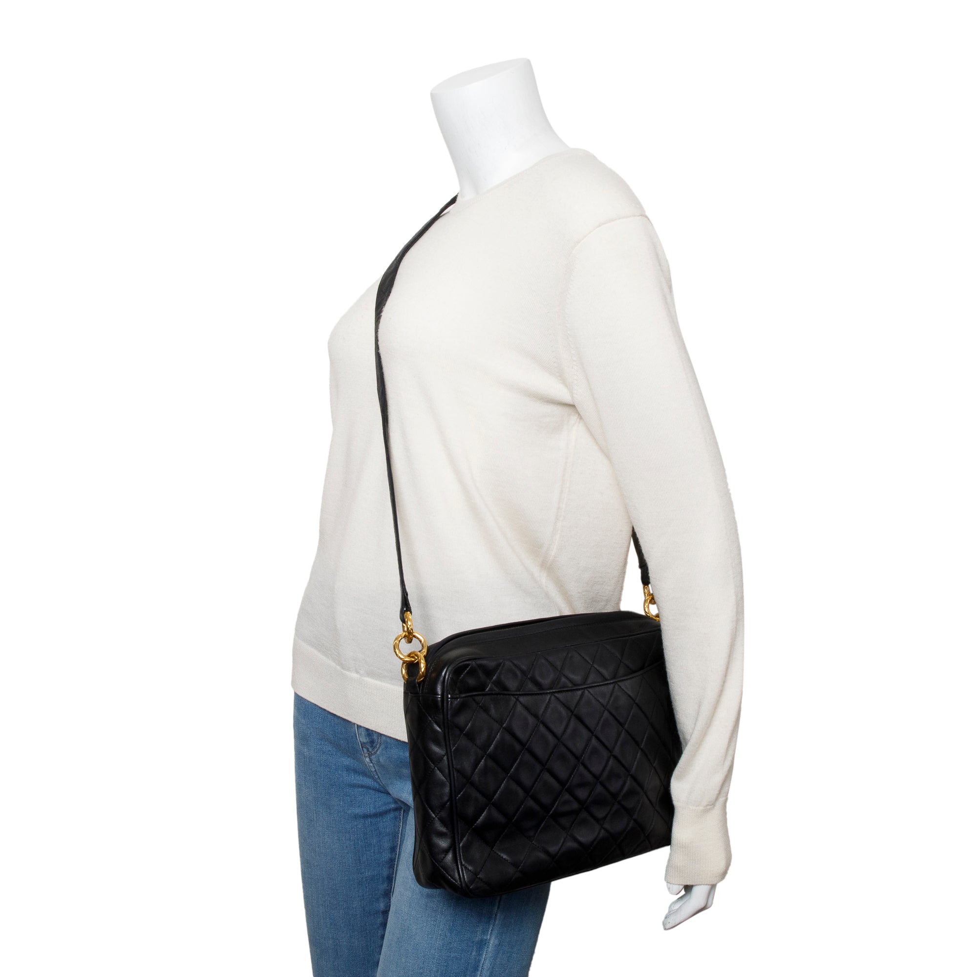 Chanel Vintage Black Quilted Lambskin Leather Tassel Camera Bag w/ Authenticity Card