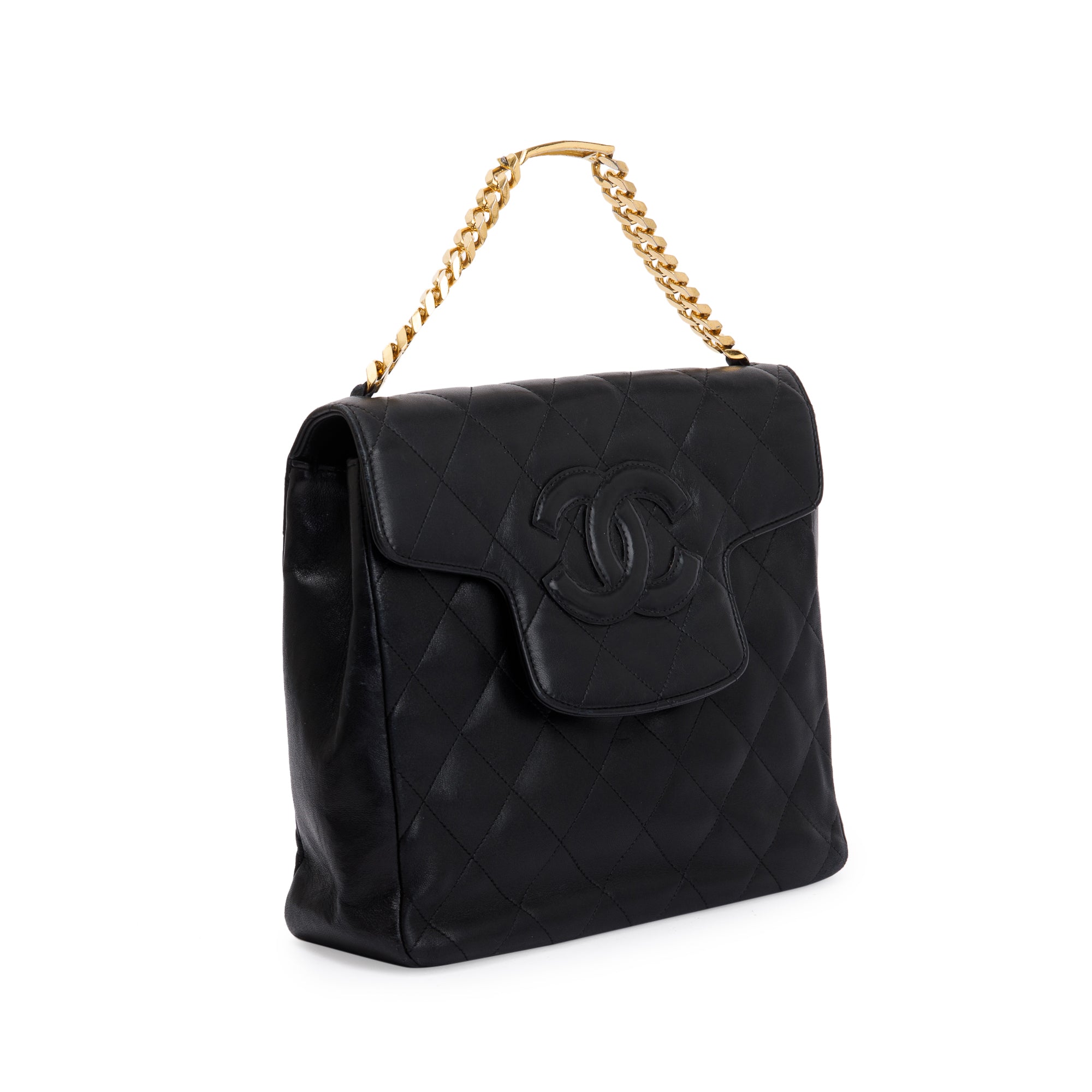 Chanel Vintage Black Quilted Lambskin Leather Vintage CC ID Bracelet Handle Bag