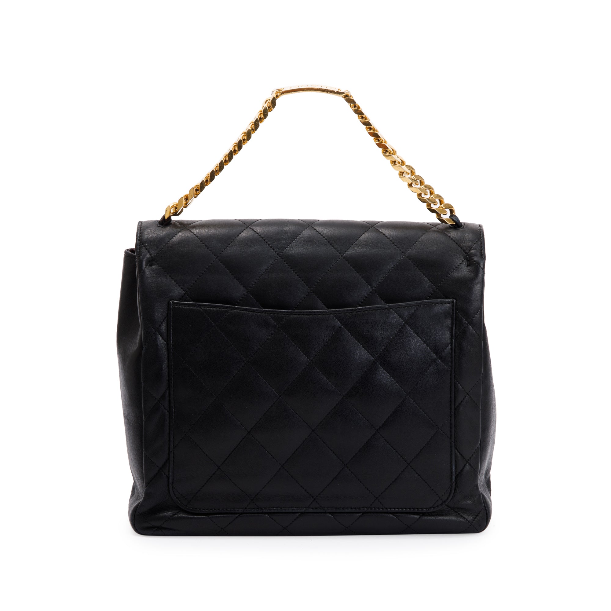 Chanel Vintage Black Quilted Lambskin Leather Vintage CC ID Bracelet Handle Bag