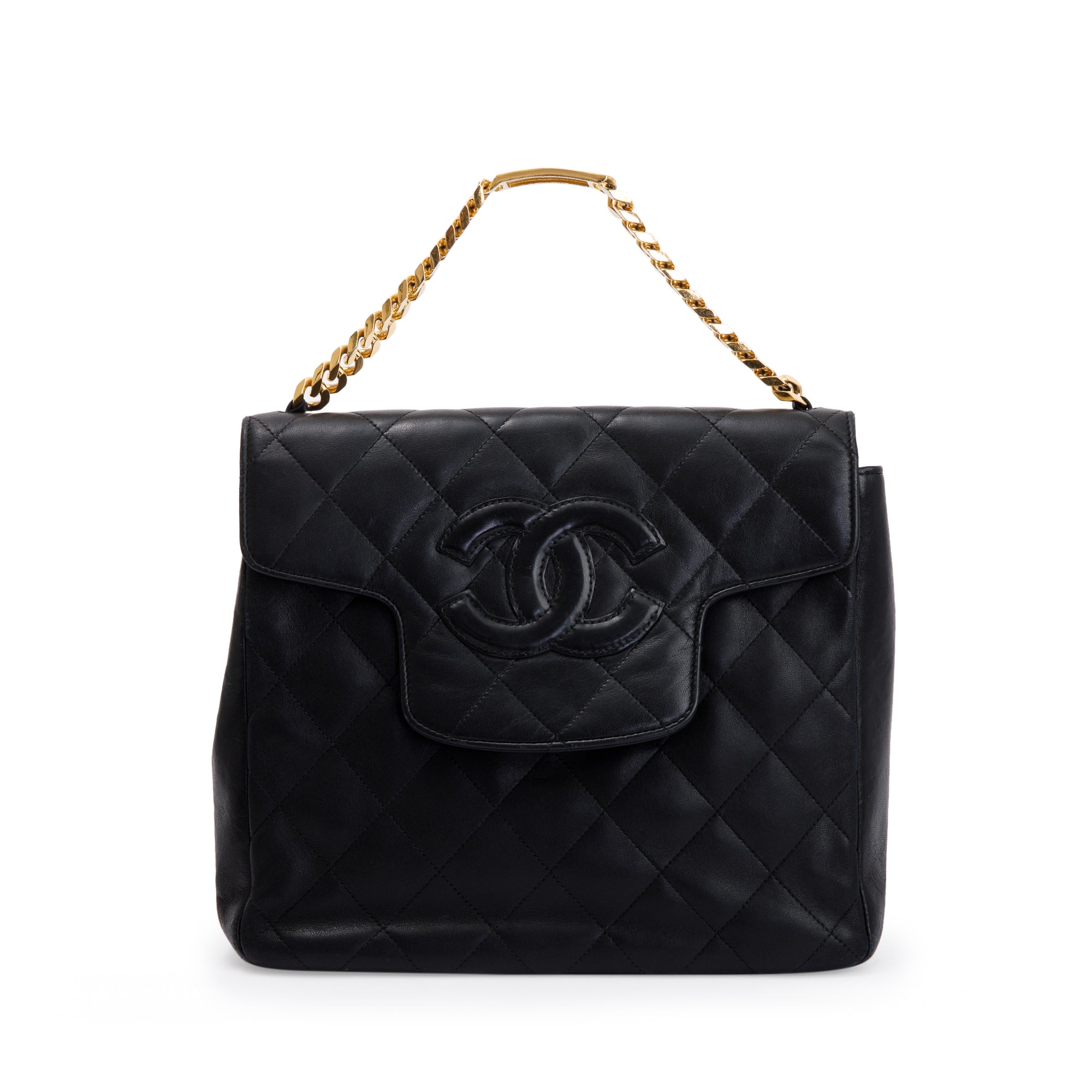 Chanel Vintage Black Quilted Lambskin Leather Vintage CC ID Bracelet Handle Bag