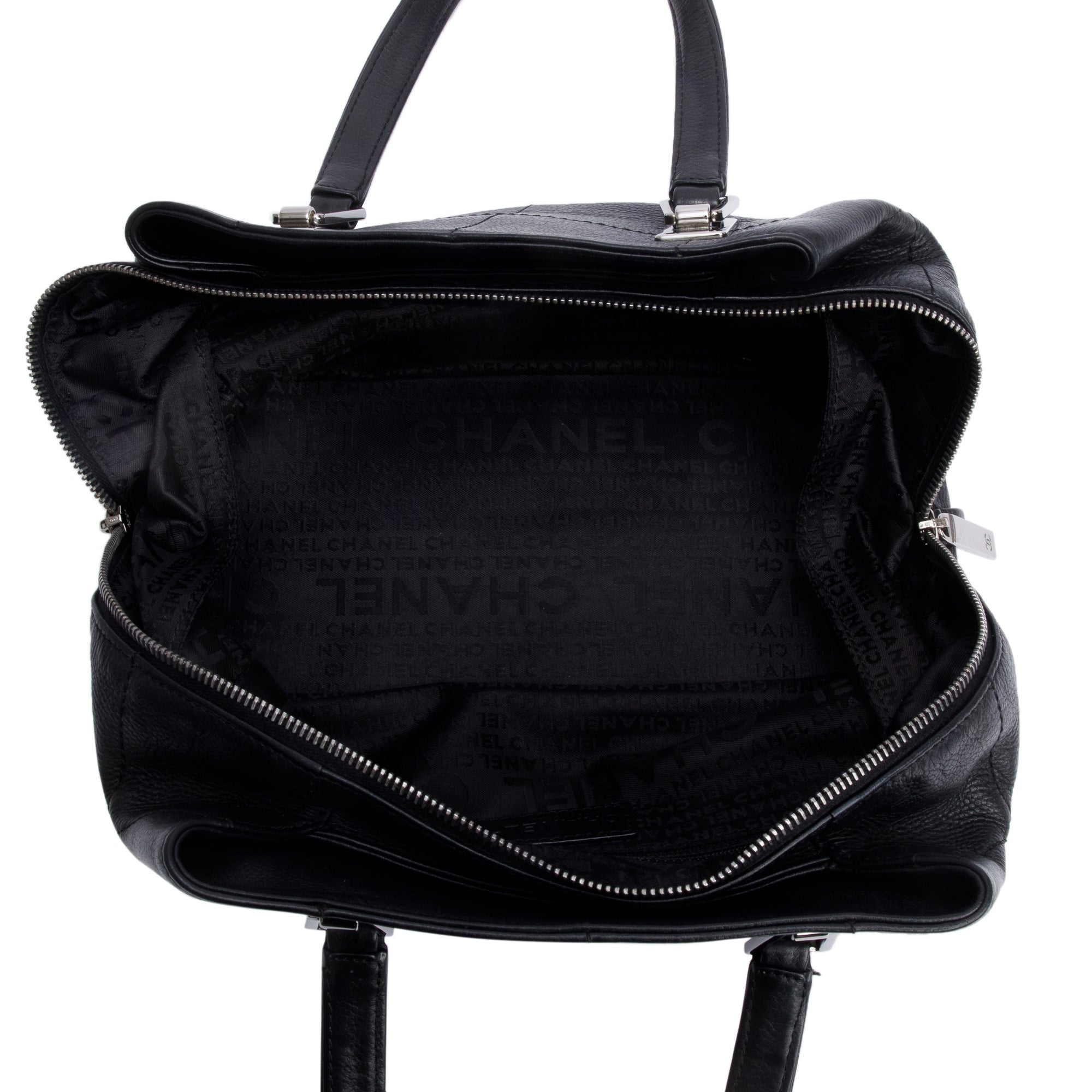 Chanel Vintage Black Square Quilted Leather CC Logo Boston Bag