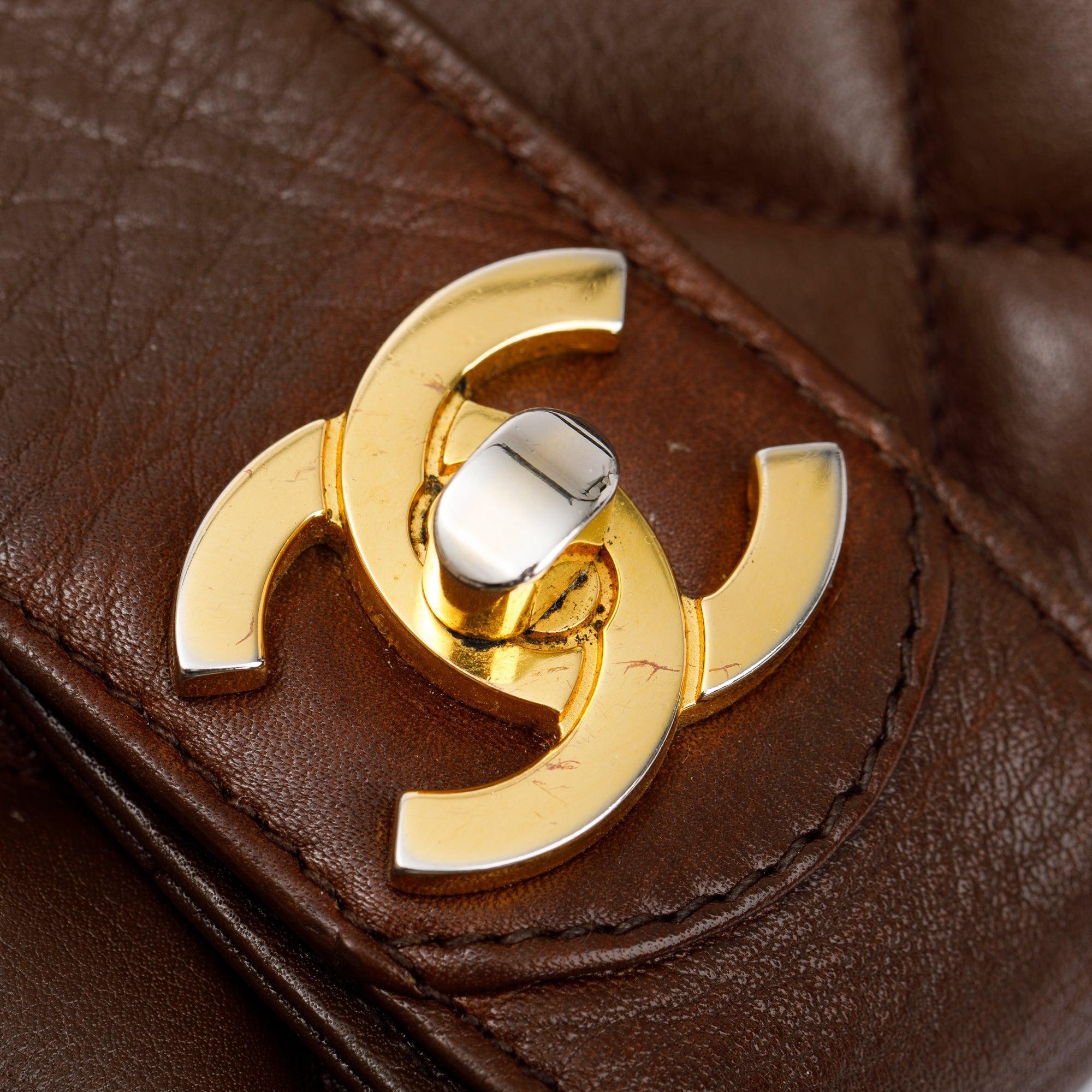 Chanel Vintage Brown Quilted Lambskin Leather Tote