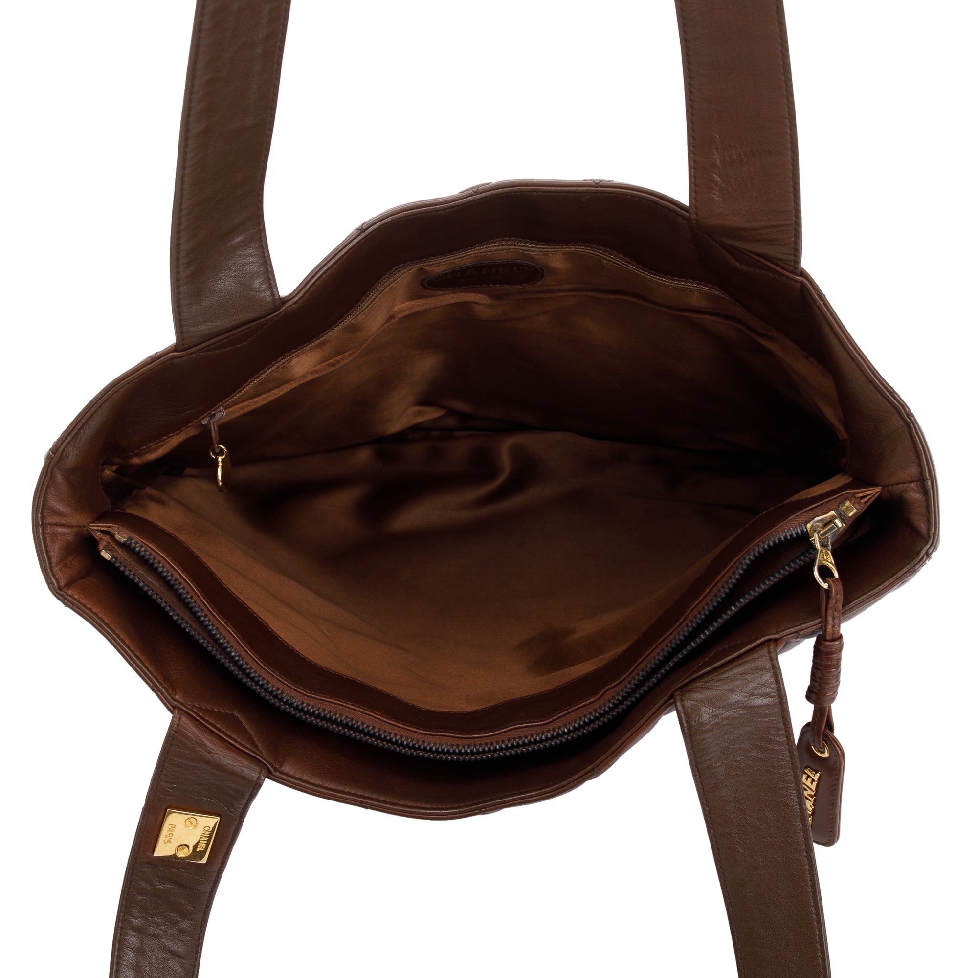 Chanel Vintage Brown Quilted Lambskin Leather Tote