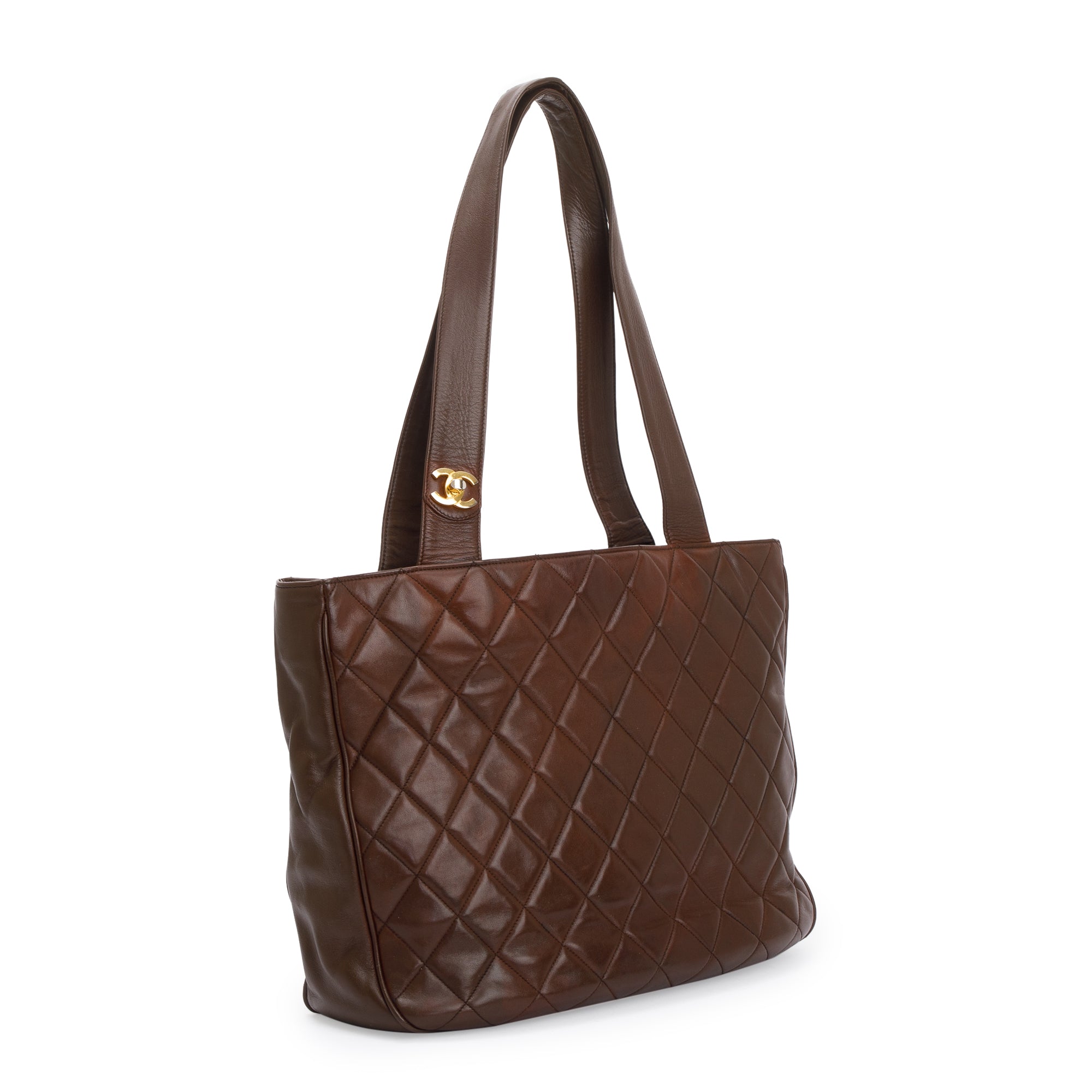 Chanel Vintage Brown Quilted Lambskin Leather Tote
