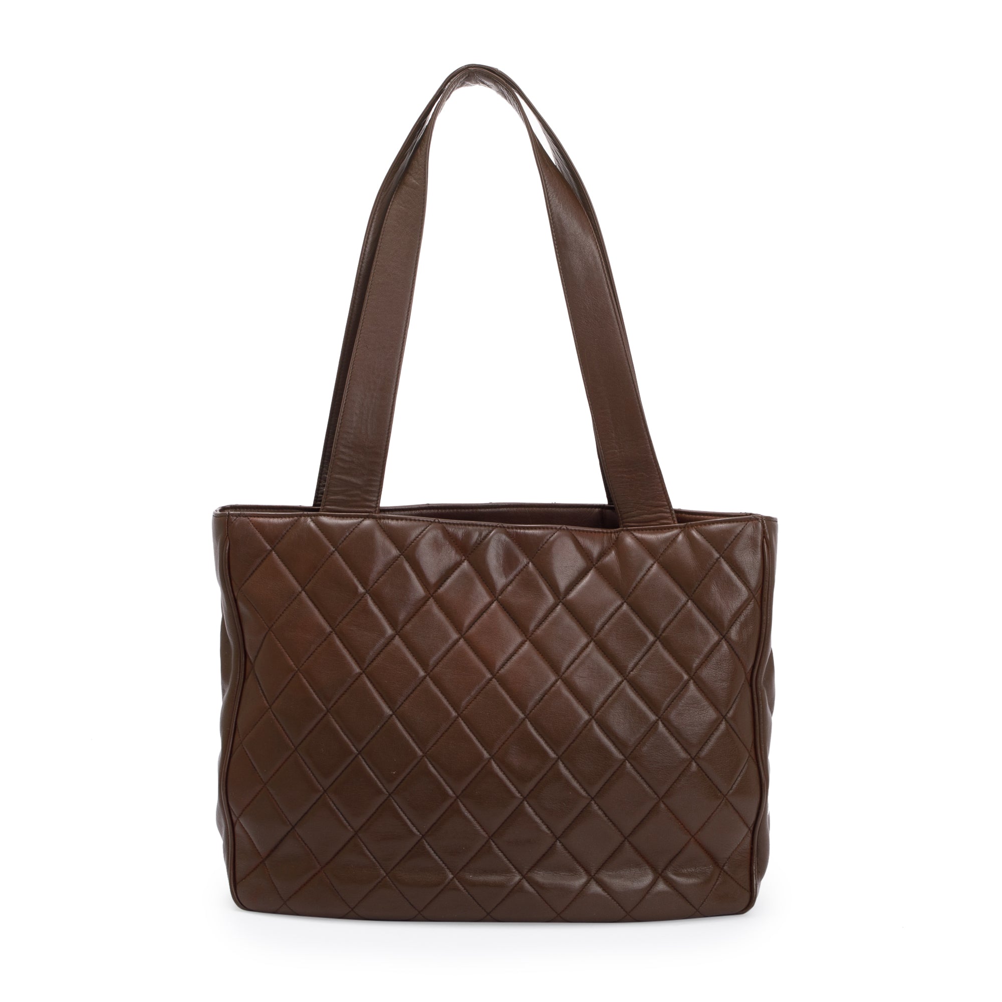 Chanel Vintage Brown Quilted Lambskin Leather Tote