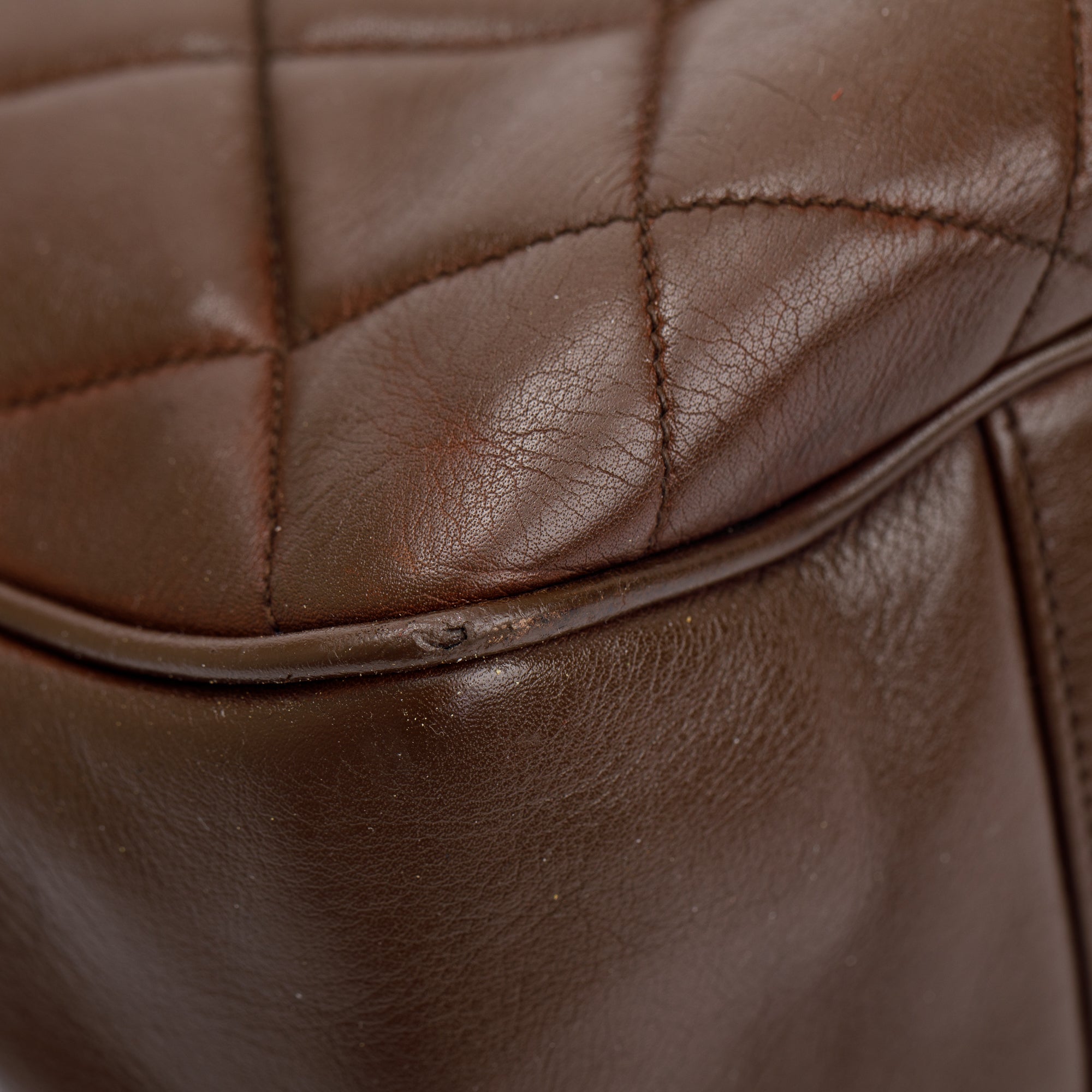 Chanel Vintage Brown Quilted Lambskin Leather Tote