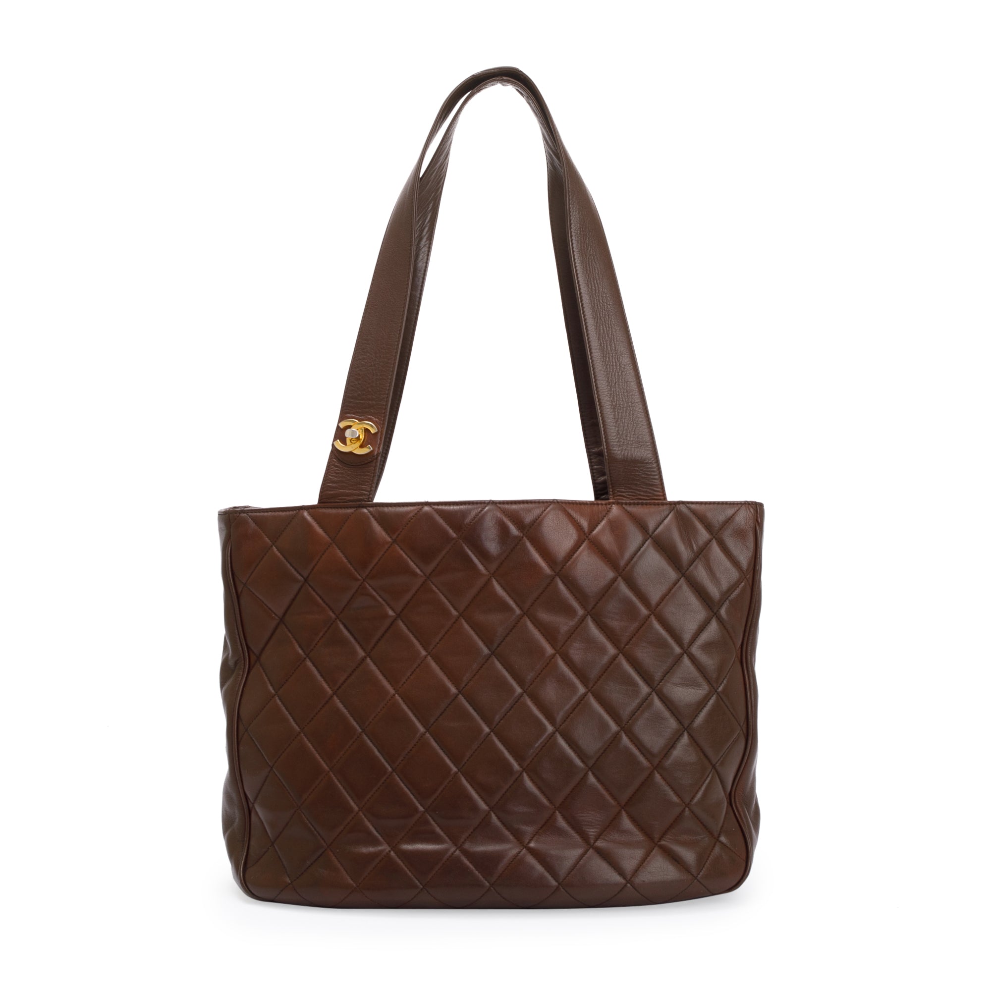 Chanel Vintage Brown Quilted Lambskin Leather Tote