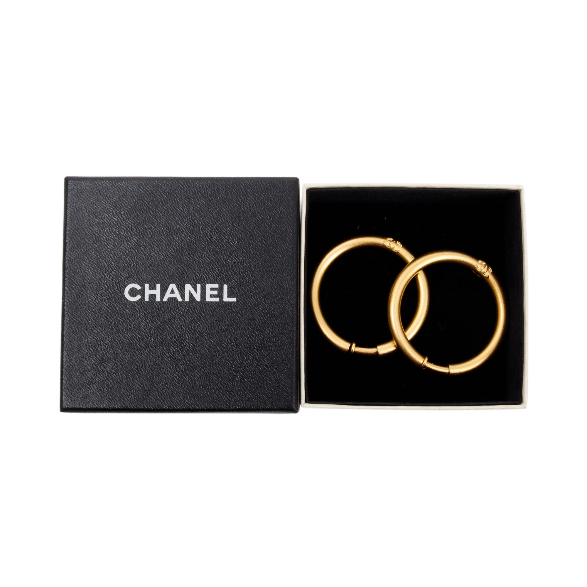 Chanel Vintage CC Hoop Clip On Earrings w/ Box