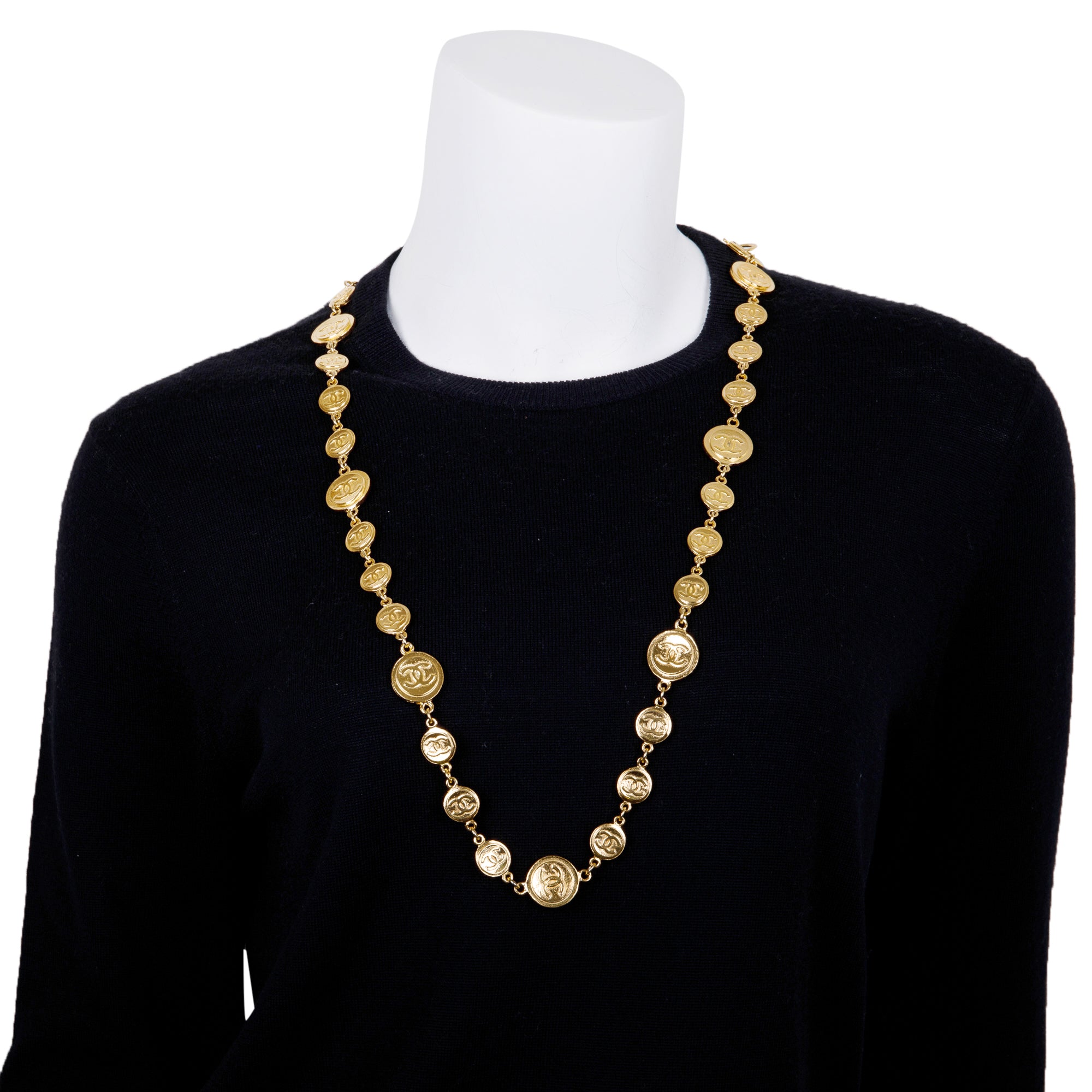 Chanel Vintage CC Medallion Station Long Necklace