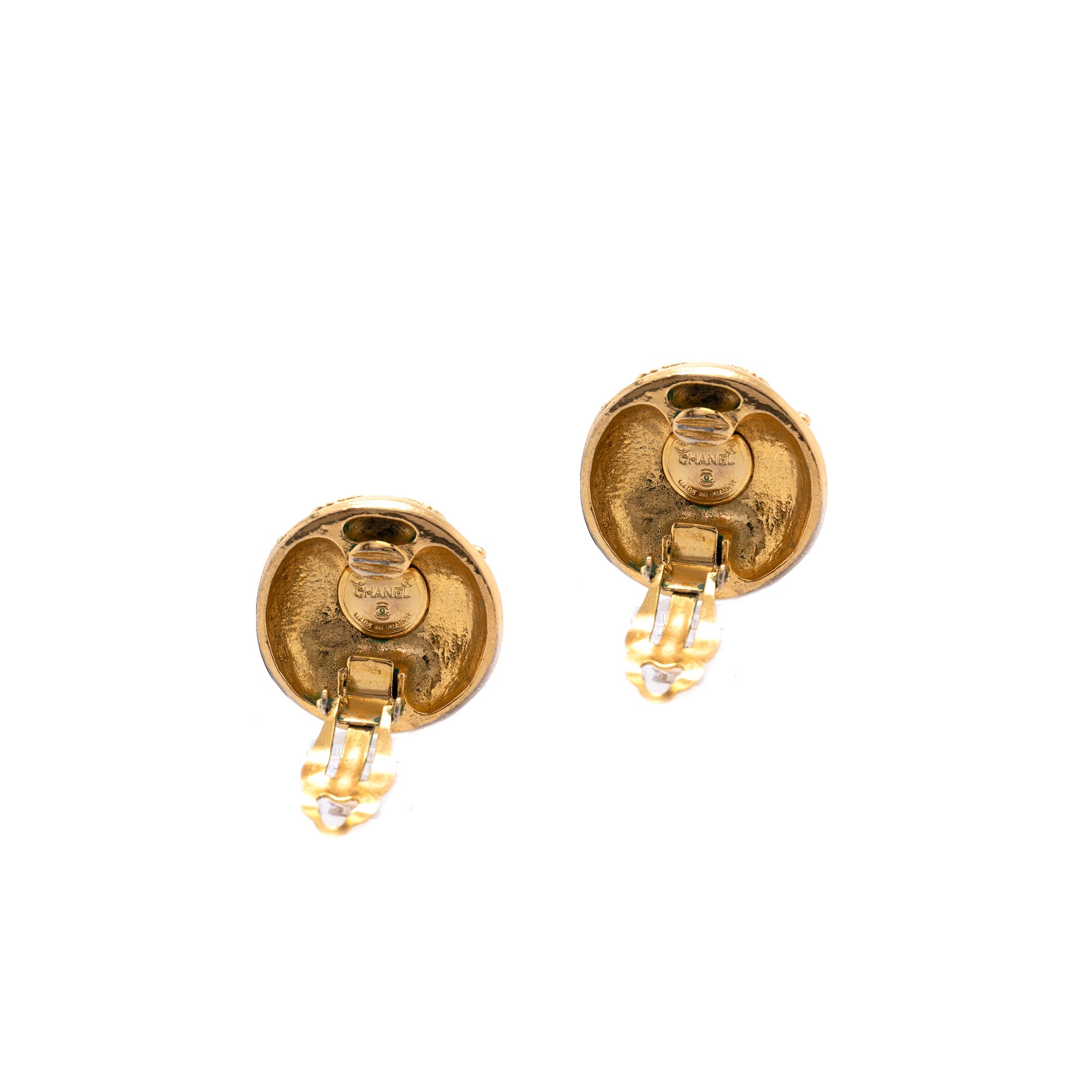 Chanel Vintage CC Strass Clip-On Earrings w/ Box