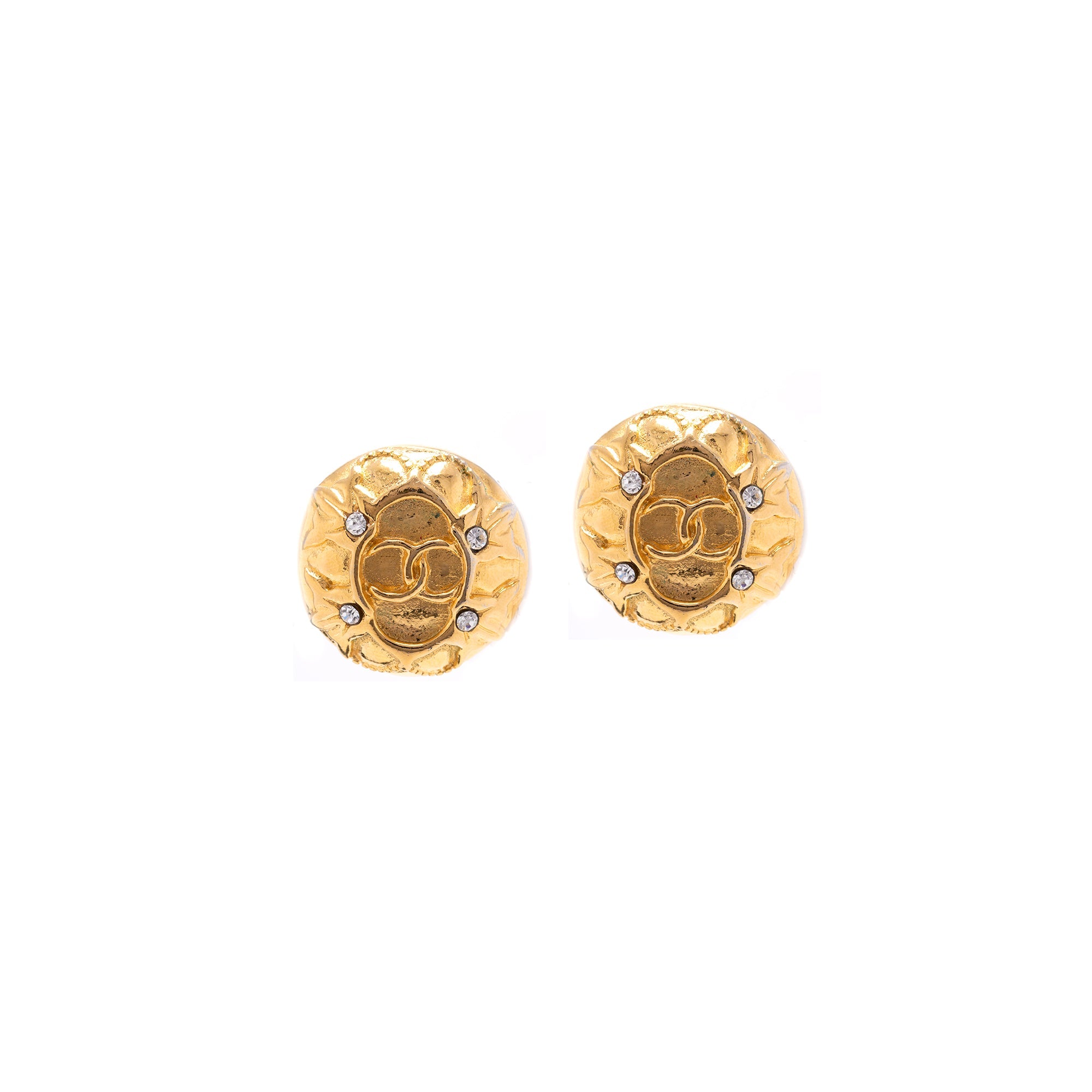 Chanel Vintage CC Strass Clip-On Earrings w/ Box