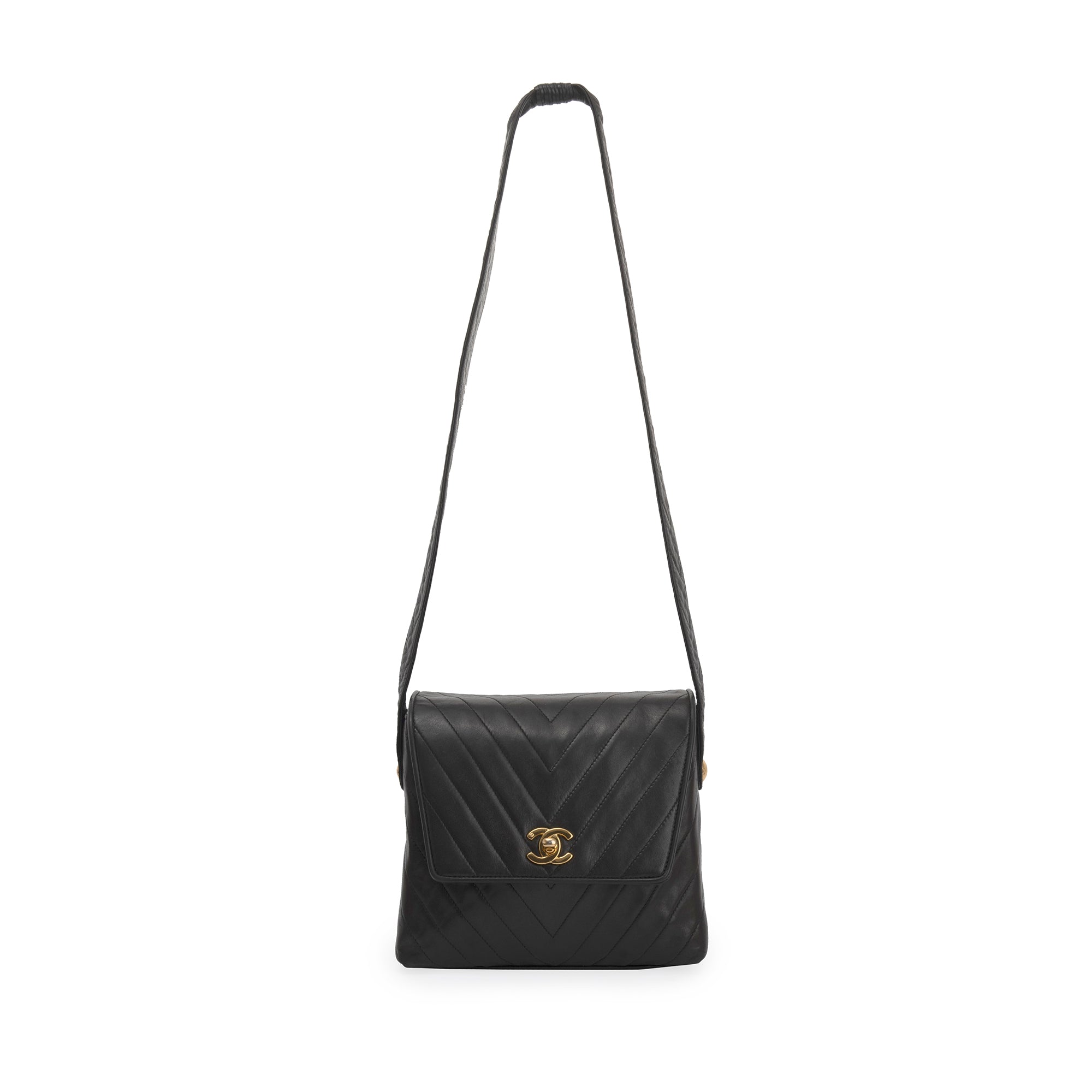 Chanel Vintage Chevron Quilted Lambskin Leather Shoulder Bag
