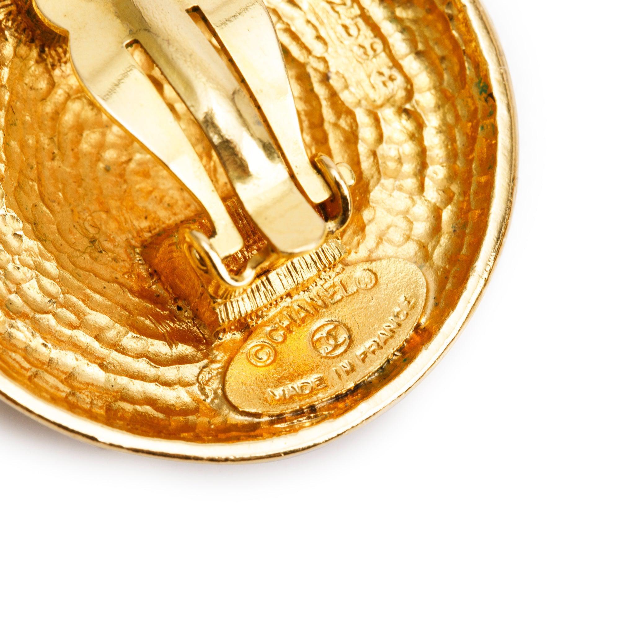 Chanel Vintage Gold Plated Coco Star Round Clip On Earrings