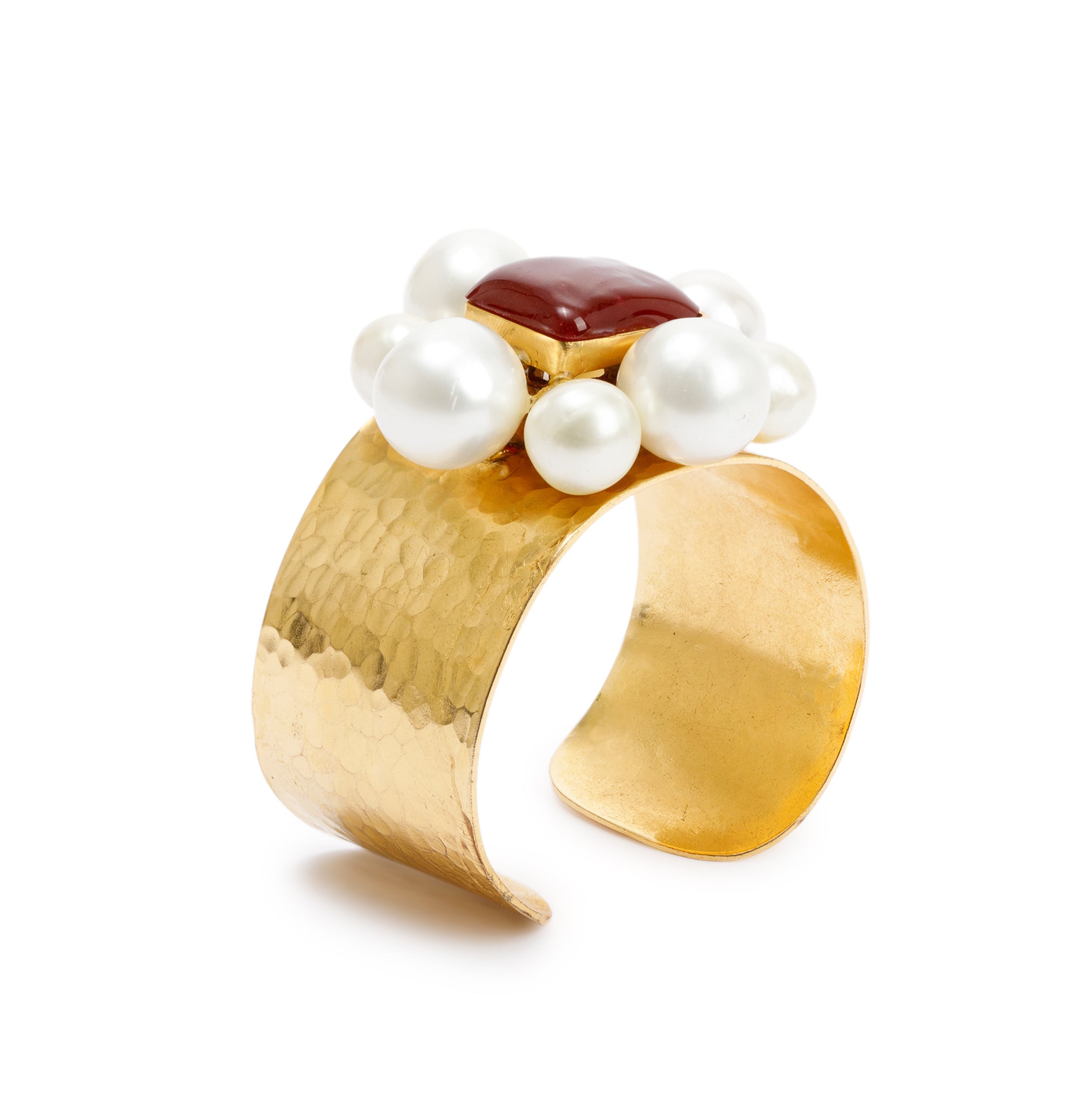 Chanel Vintage Gold Plated Faux Pearl & Gripiox Cuff Bracelet