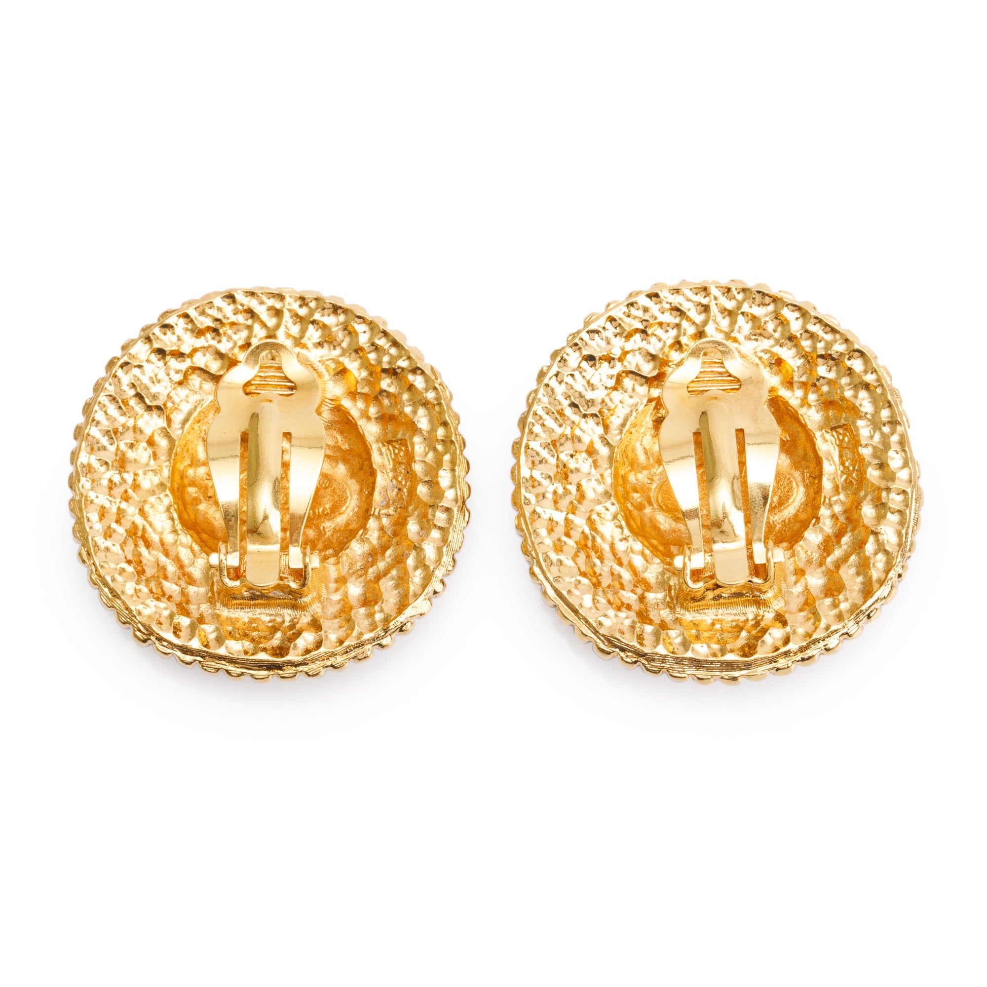 Chanel Vintage Gold Plated Logo Round Clip-On Earrings w/ Box