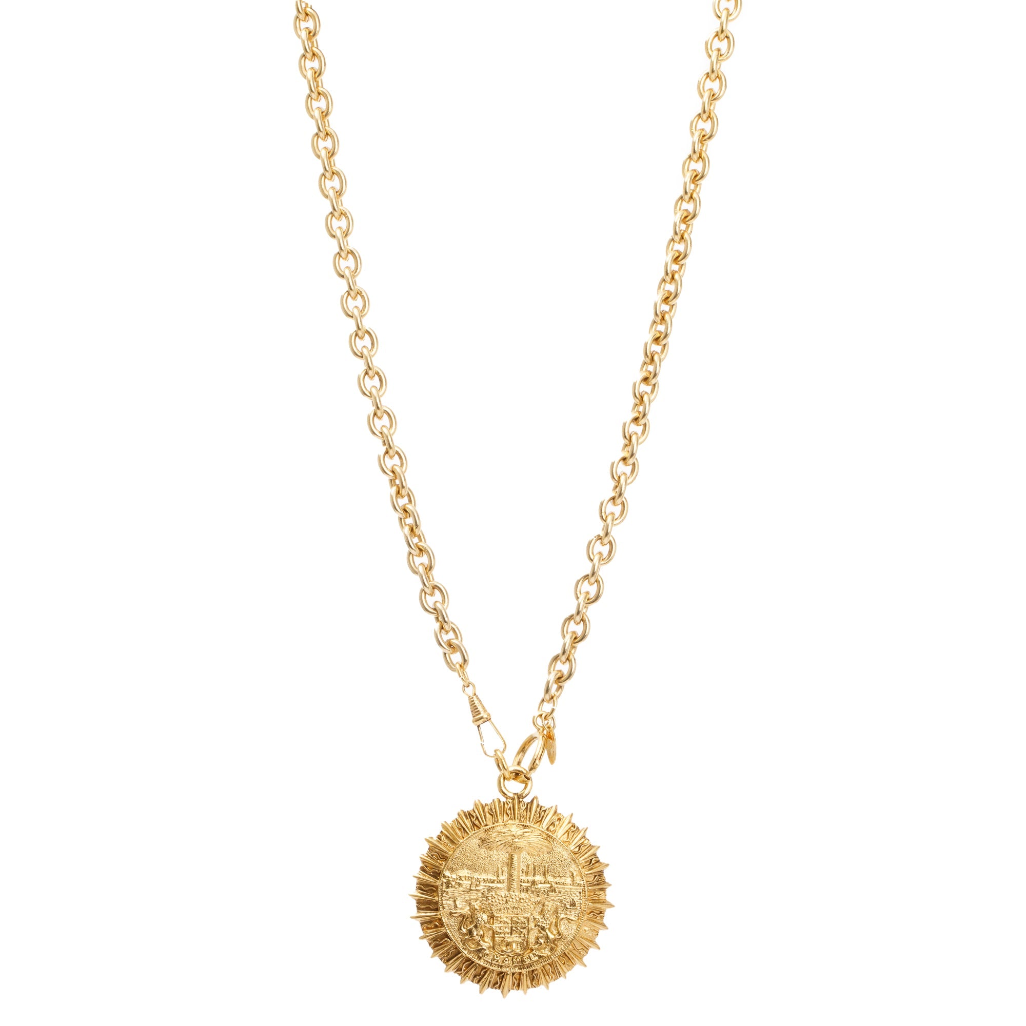Chanel Vintage Gold-Plated Medallion Coat of Arms Pendant Necklace w/ Box