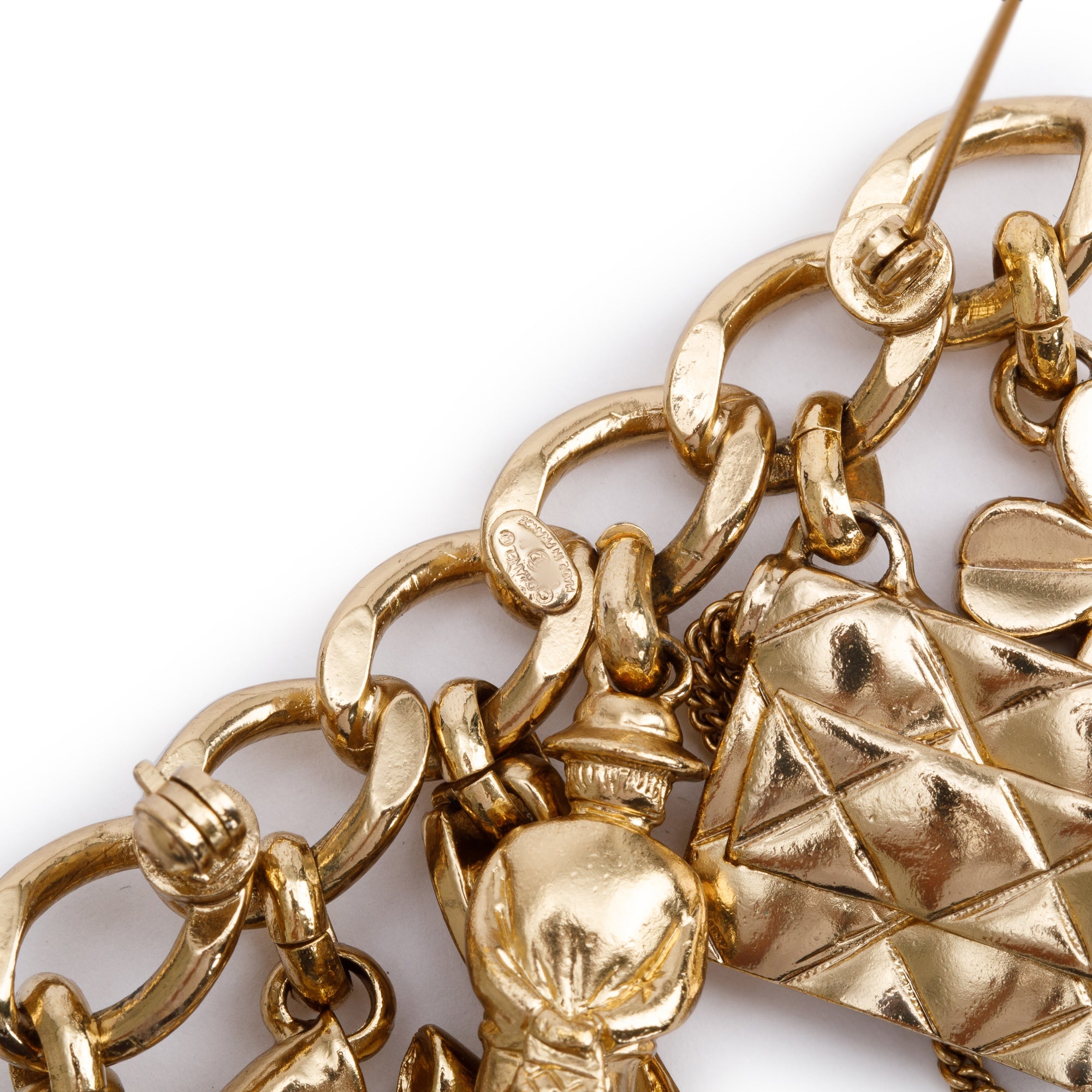 Chanel Vintage Gold Plated Multi-Charm Pin Brooch w/ Box