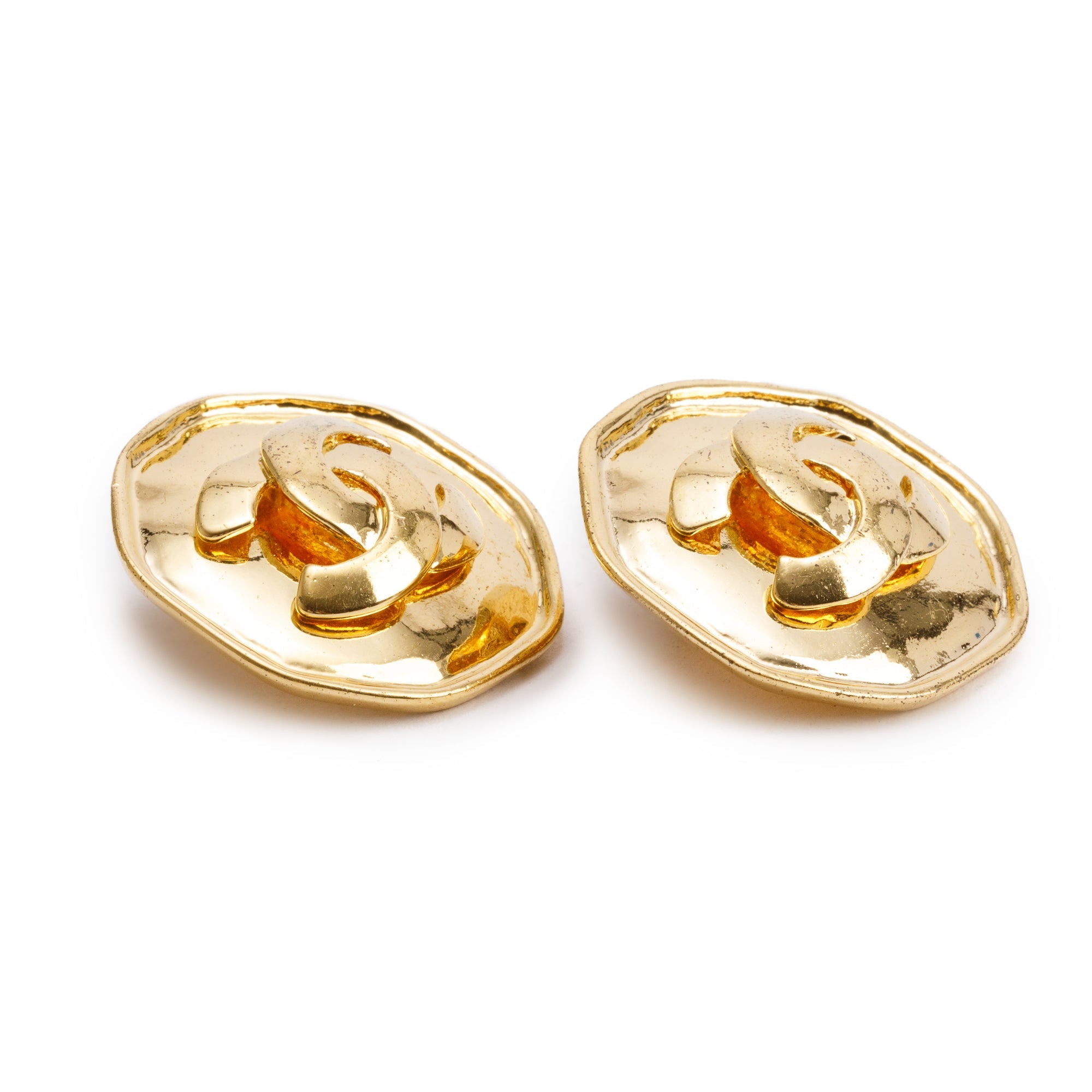 Chanel Vintage Gold Plated Octagon CC Clip-On Earrings