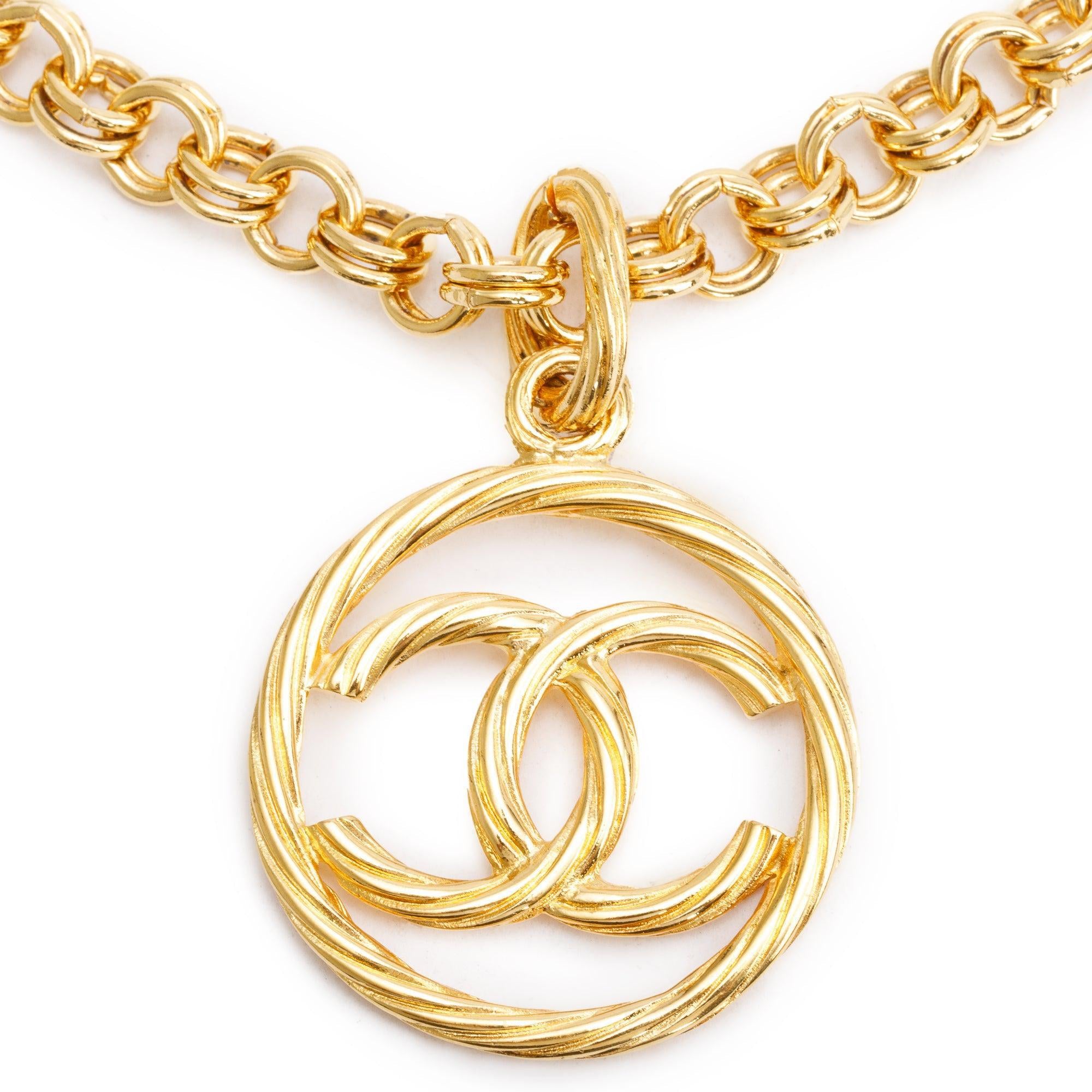 Chanel Vintage Gold-Plated Round CC Pendant Necklace w/ Box