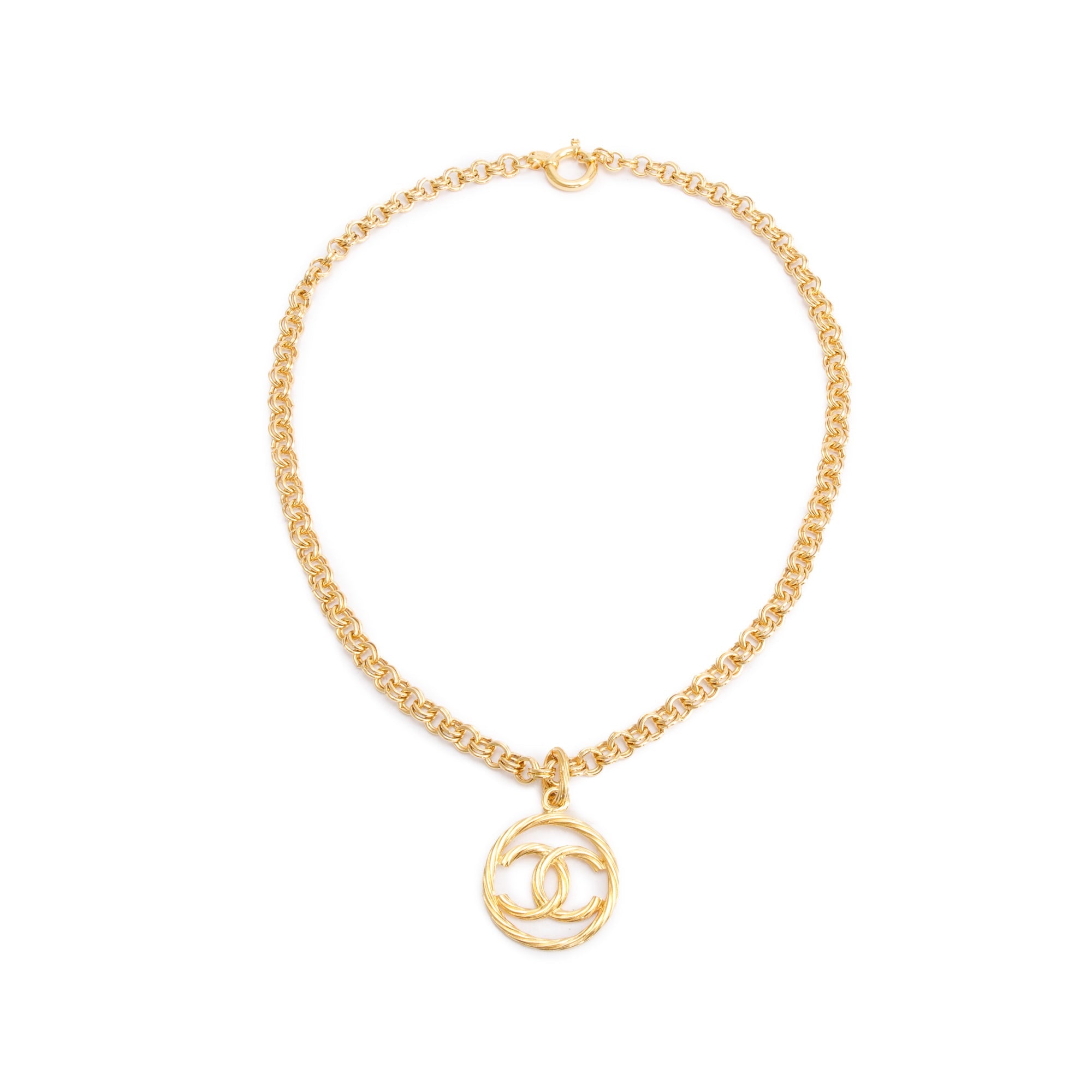 Chanel Vintage Gold-Plated Round CC Pendant Necklace w/ Box