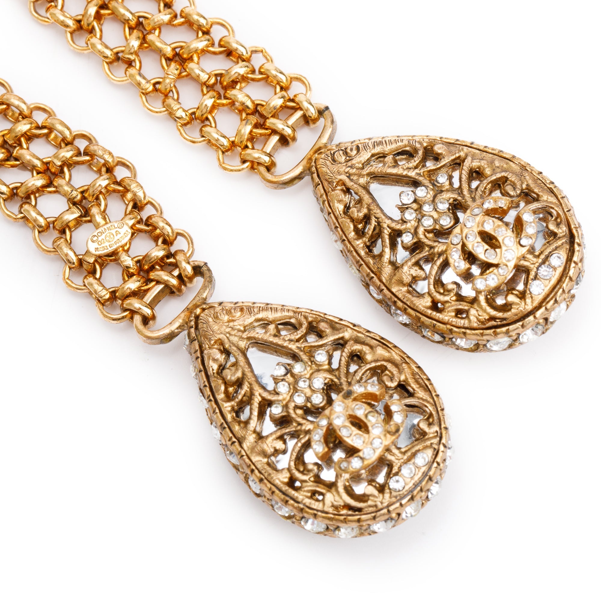 Chanel Vintage Gold-Plated Strass CC Lariat Necklace w/ Box