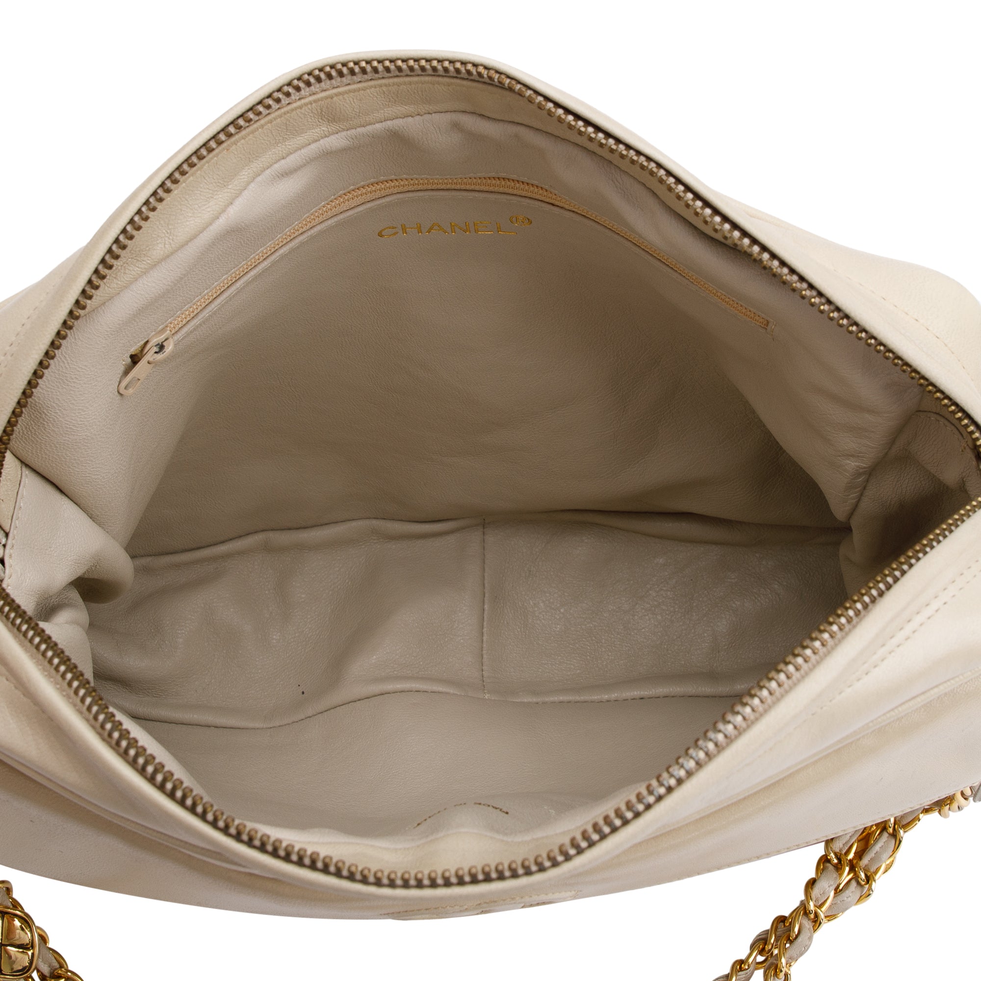 Chanel Vintage Neutral Quilted Lambskin Leather CC Tassel Camera Bag